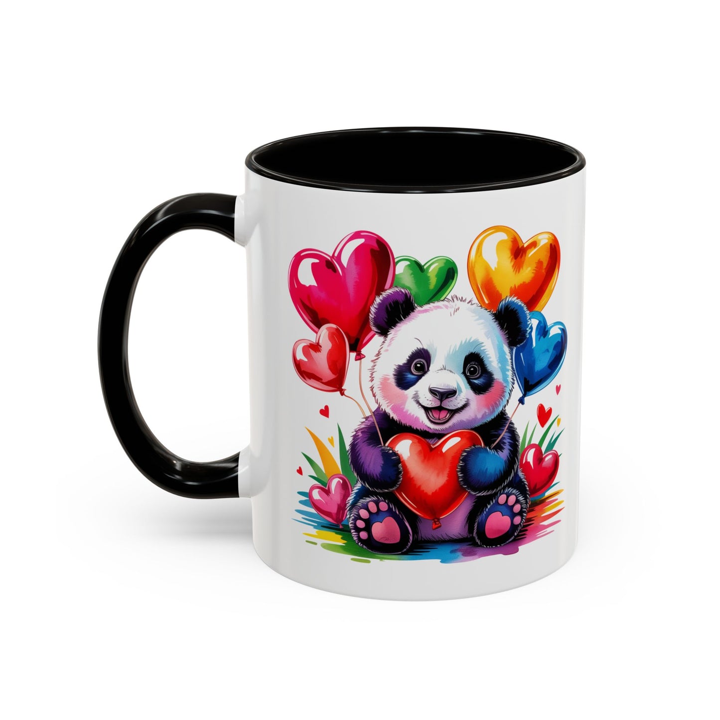 Mug Panda Kawaii avec Ballons Cœur Colorés – Tasse Mignonne Cadeau Original Amoureux des Animaux – Céramique 325ml