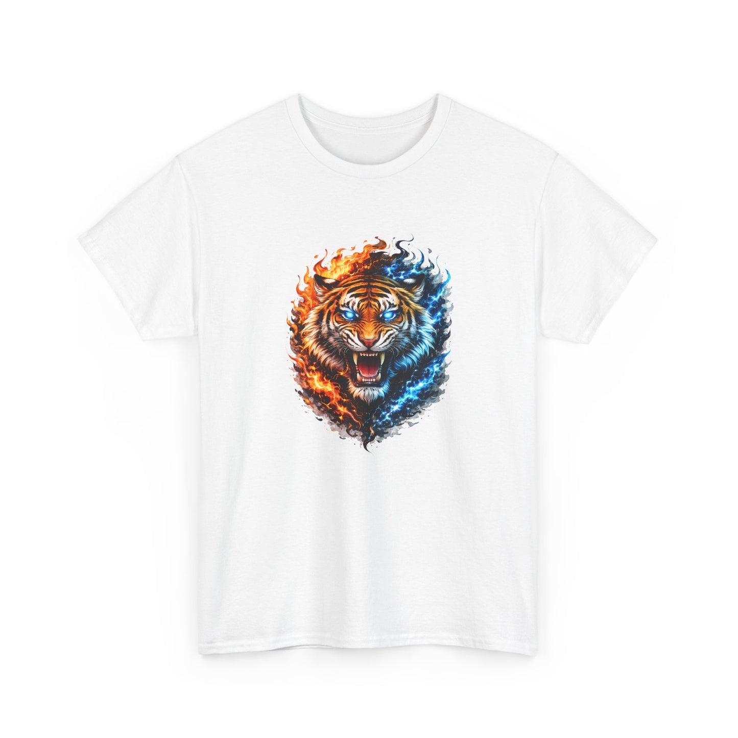 T-Shirt Tigre Feu Glace – Tee Shirt Tigre Puissant Énergie Yin Yang – Cadeau Animal Sauvage Homme Femme