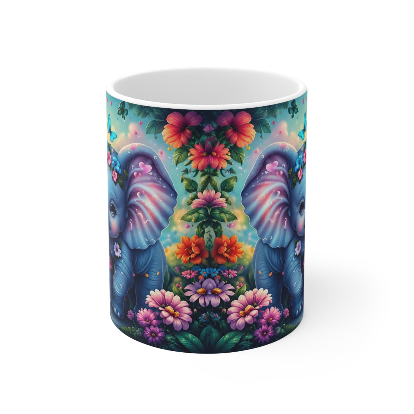 Tasse Éléphants Bébé Fantaisie – Mug Floral Coloré Féérique – Cadeau Femme Enfant 325ml