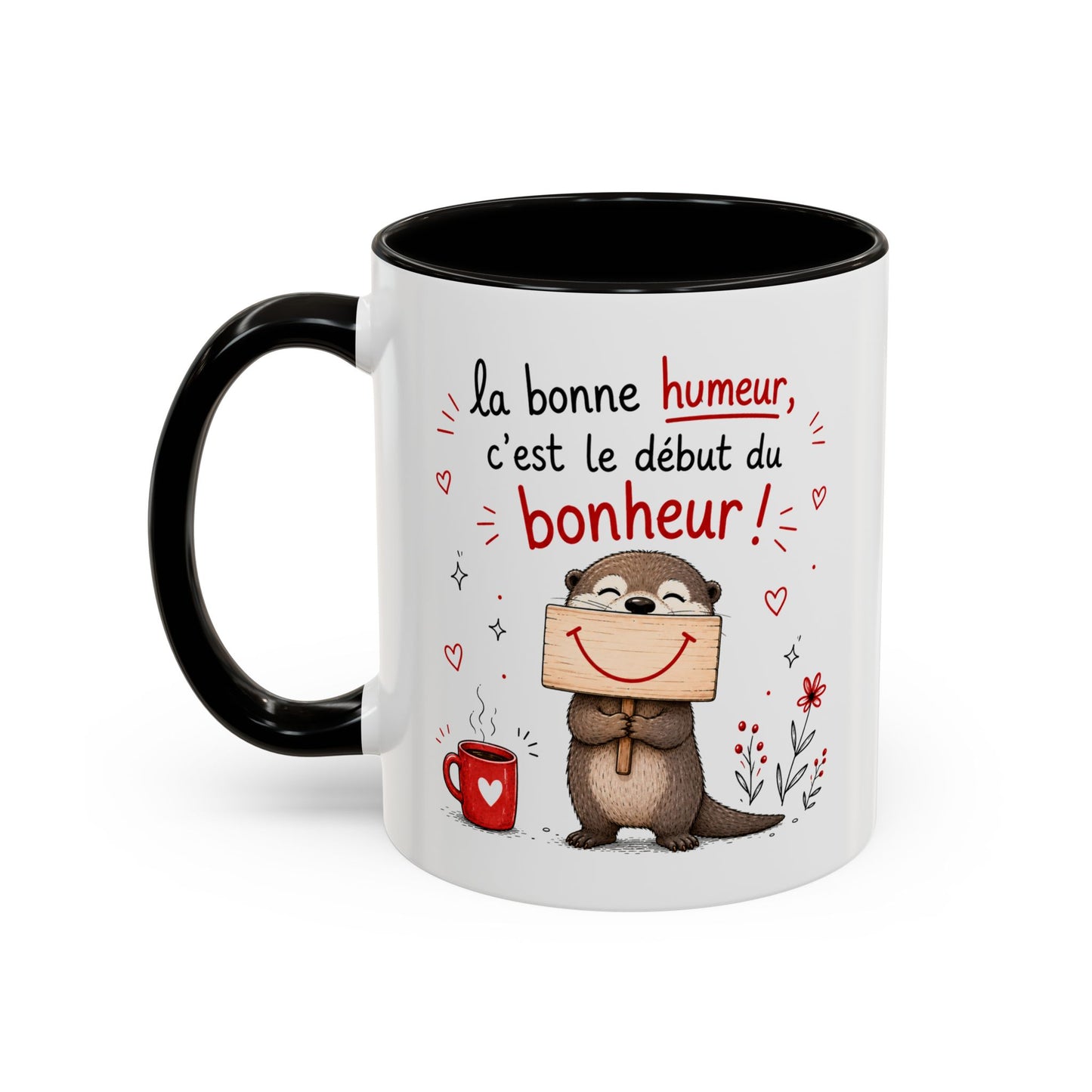 Tasse La Bonne Humeur c’est le Début du Bonheur – Mug Loutre Positive – Cadeau Motivation Homme Femme 325ml