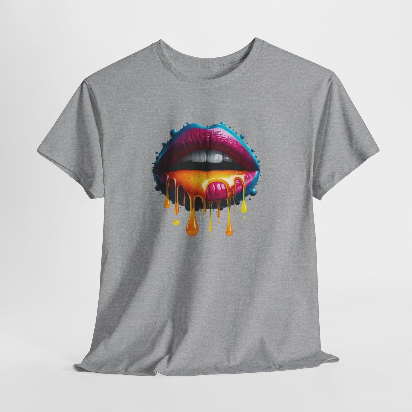 T-Shirt Lèvres Colorées Pop Art – Tee Shirt Bouche Dripping Moderne – Cadeau Tendance Streetwear Noir Blanc Gris