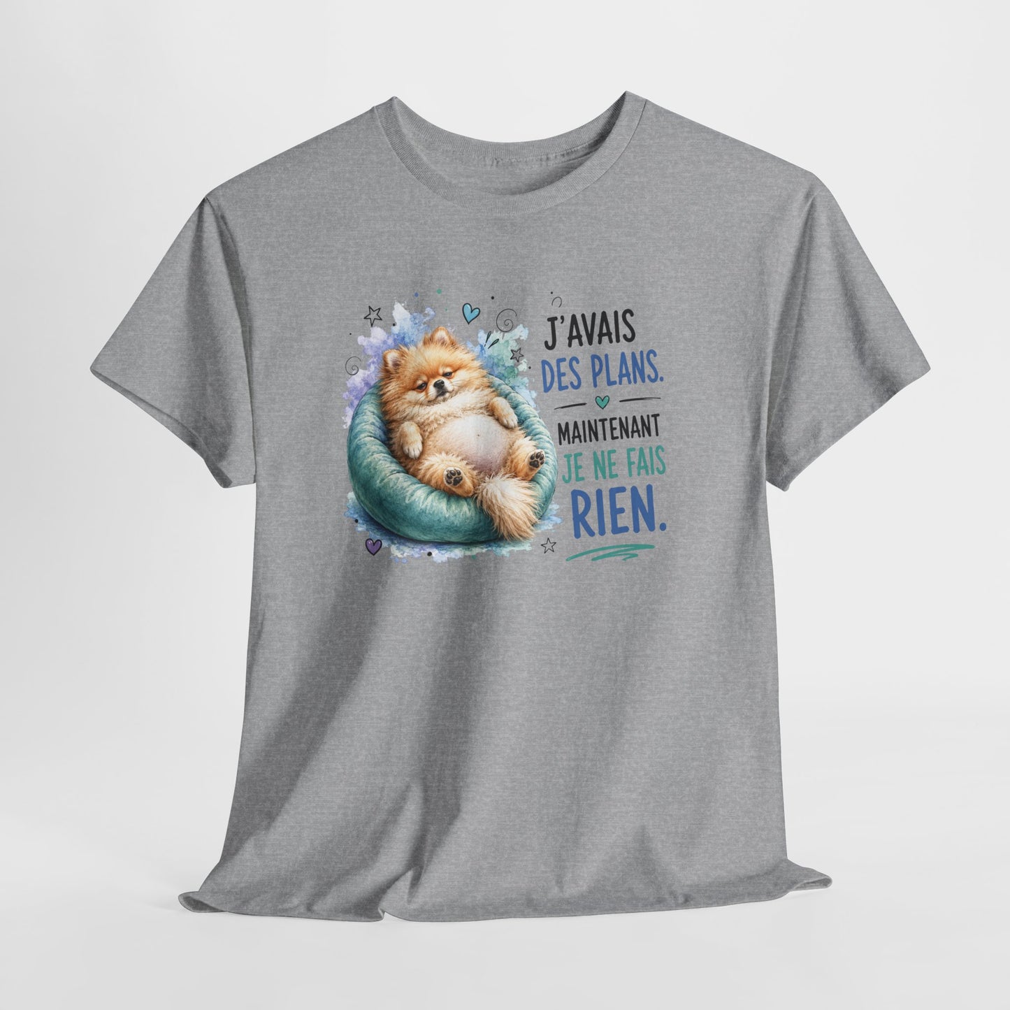 Tee-Shirt Humour Homme et Femme – Spitz Nain Chien Drôle Fatigué Paresse – Idée Cadeau Original Anniversaire