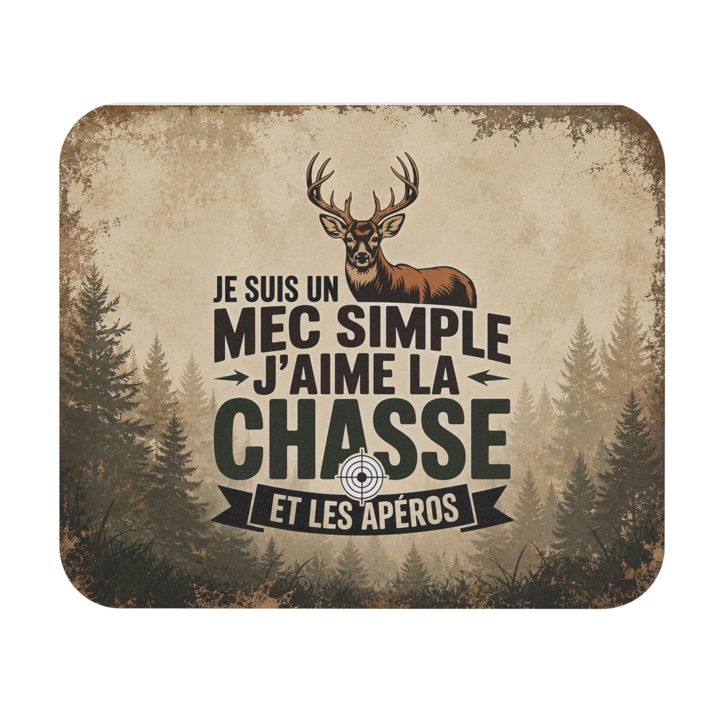 Tapis de Souris Chasse Humour Homme – Je Suis Un Mec Simple J’Aime La Chasse Et Les Apéros – Cadeau Chasseur Vintage Cerf Forêt – Accessoire Bureau Antidérapant