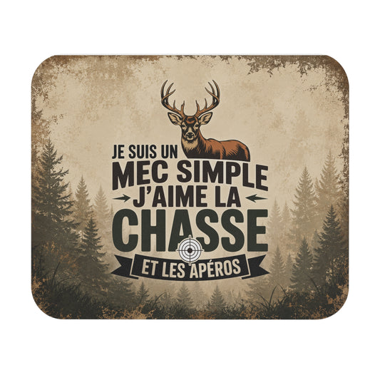 Tapis de Souris Chasse Humour Homme – Je Suis Un Mec Simple J’Aime La Chasse Et Les Apéros – Cadeau Chasseur Vintage Cerf Forêt – Accessoire Bureau Antidérapant