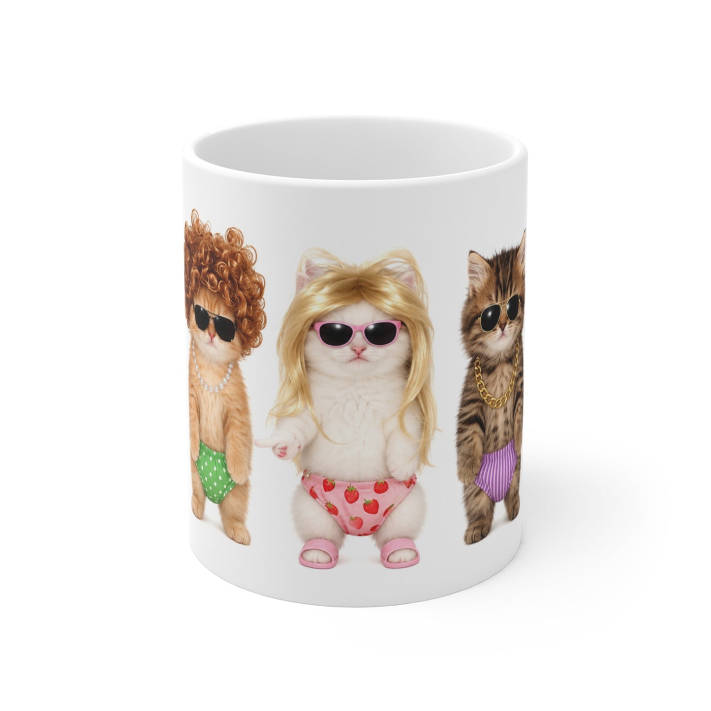 Tasse Chats Drôles avec Lunettes et Slip – Mug Humour Chatons Stylés – Cadeau Homme Femme 325ml