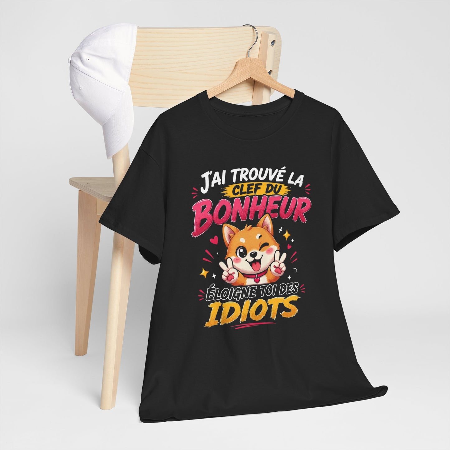 Tee-Shirt J’ai Trouvé la Clé du Bonheur Éloigne Toi des Idiots – Chien Drôle Humour Sarcastique – Cadeau Homme Femme