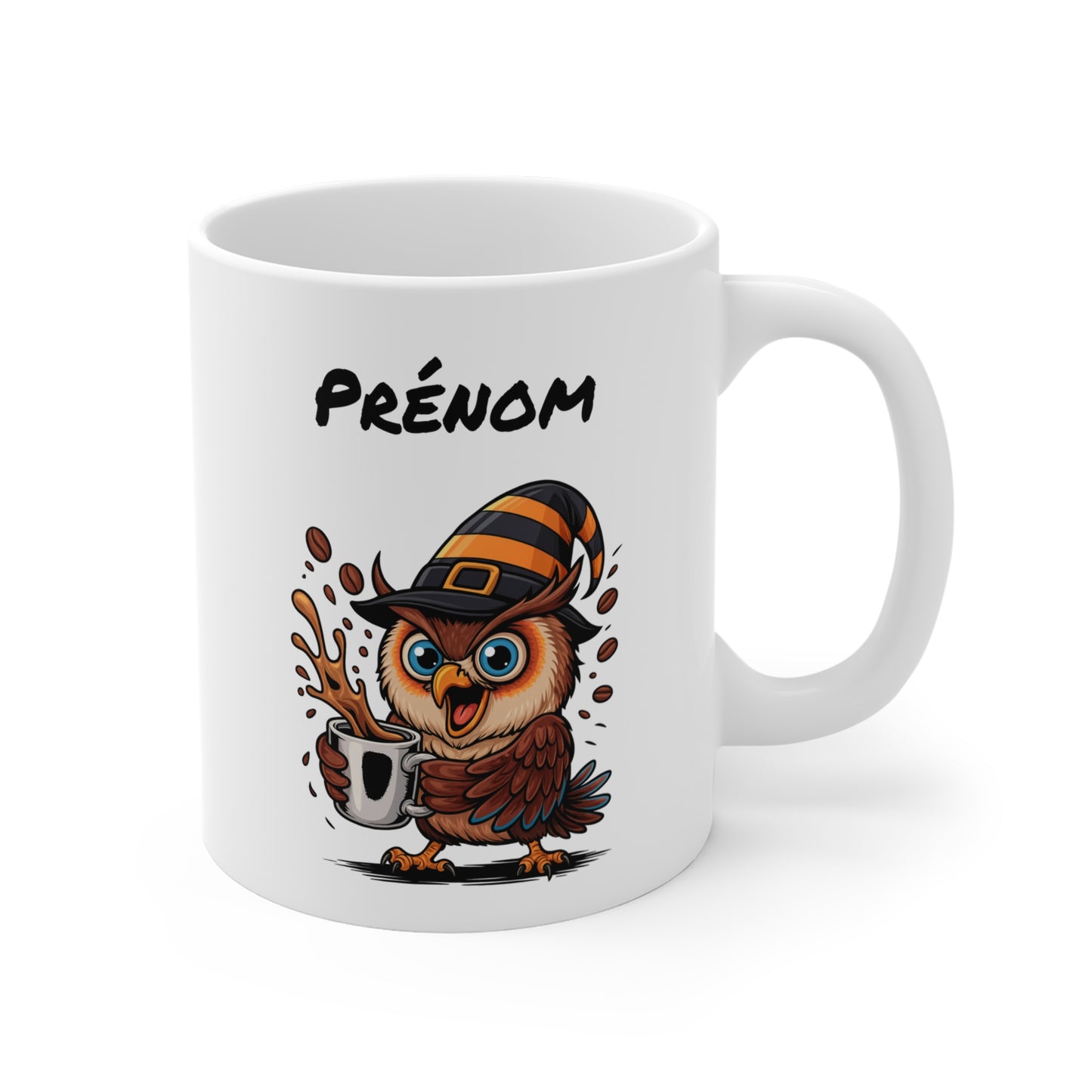 Mug Personnalisé Hibou Sorcier Halloween 325ml – Tasse Prénom Céramique Drôle et Festive – Cadeau Unique