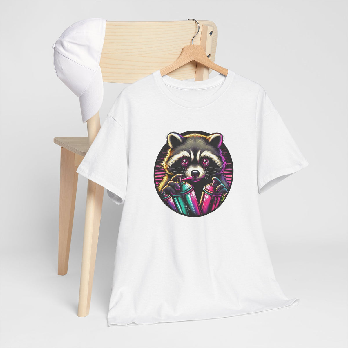 Tee Shirt Raton Laveur Graffiti Homme Femme – T-Shirt Animal Street Art Bombes de Peinture – Design Urbain Coloré