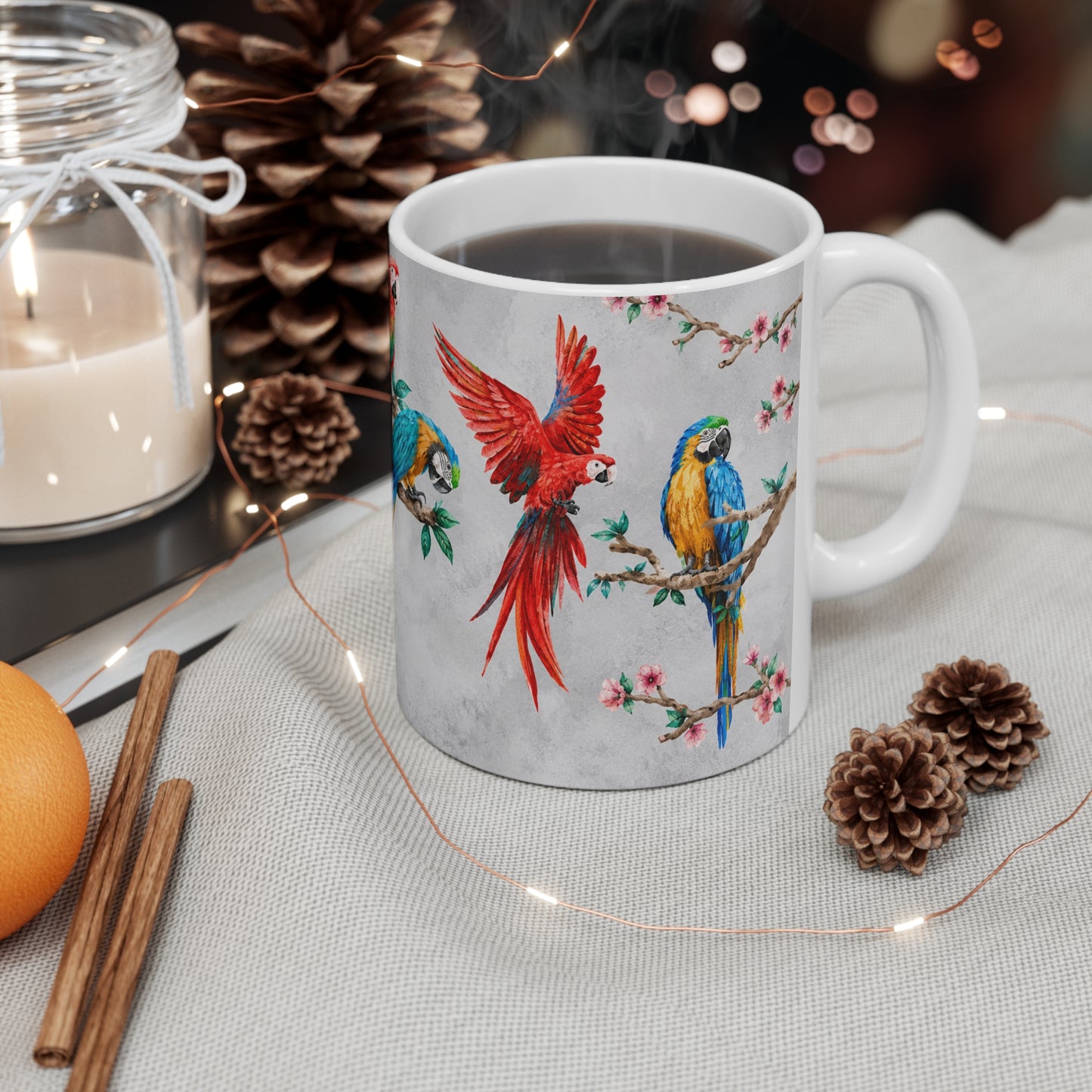 Tasse Perroquets Tropicaux – Mug Aras Colorés Aquarelle – Cadeau Amoureux Oiseaux Exotiques 325ml