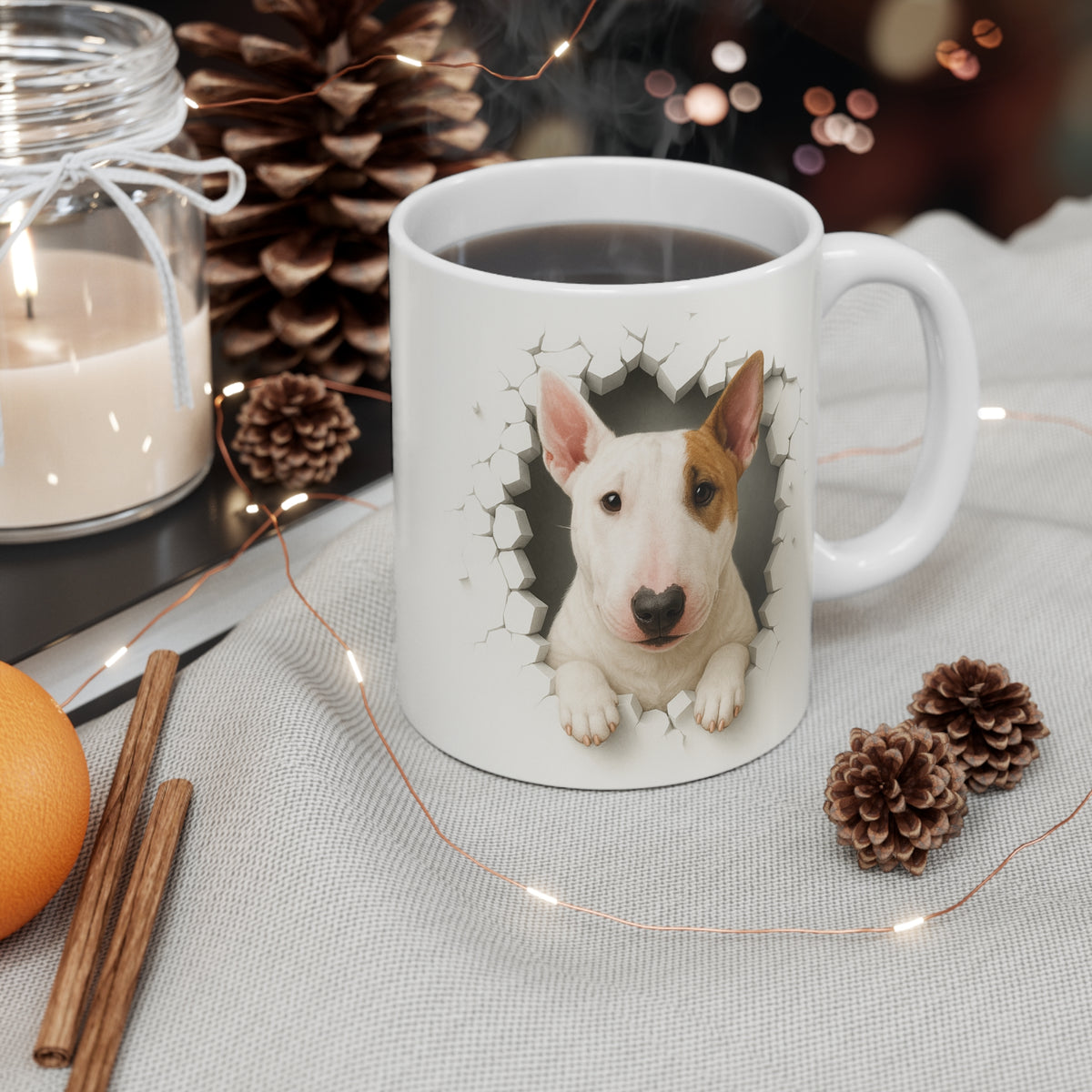 Mug Bull Terrier Effet Mur Cassé – Tasse Chien 3D Trompe-l’œil – Cadeau Original Amoureux du Bull Terrier