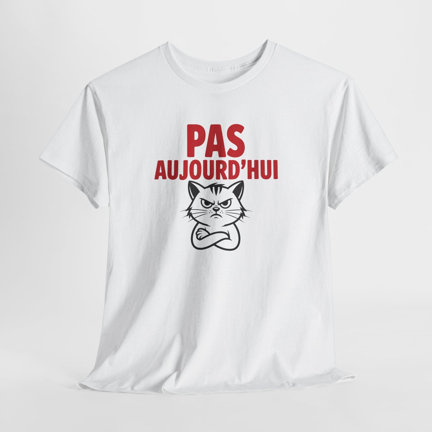 T-Shirt Humour Pas Aujourd’hui Chat Grincheux – Tee Shirt Drôle Anti Motivation Fatigue Travail Bureau Cadeau Homme Femme