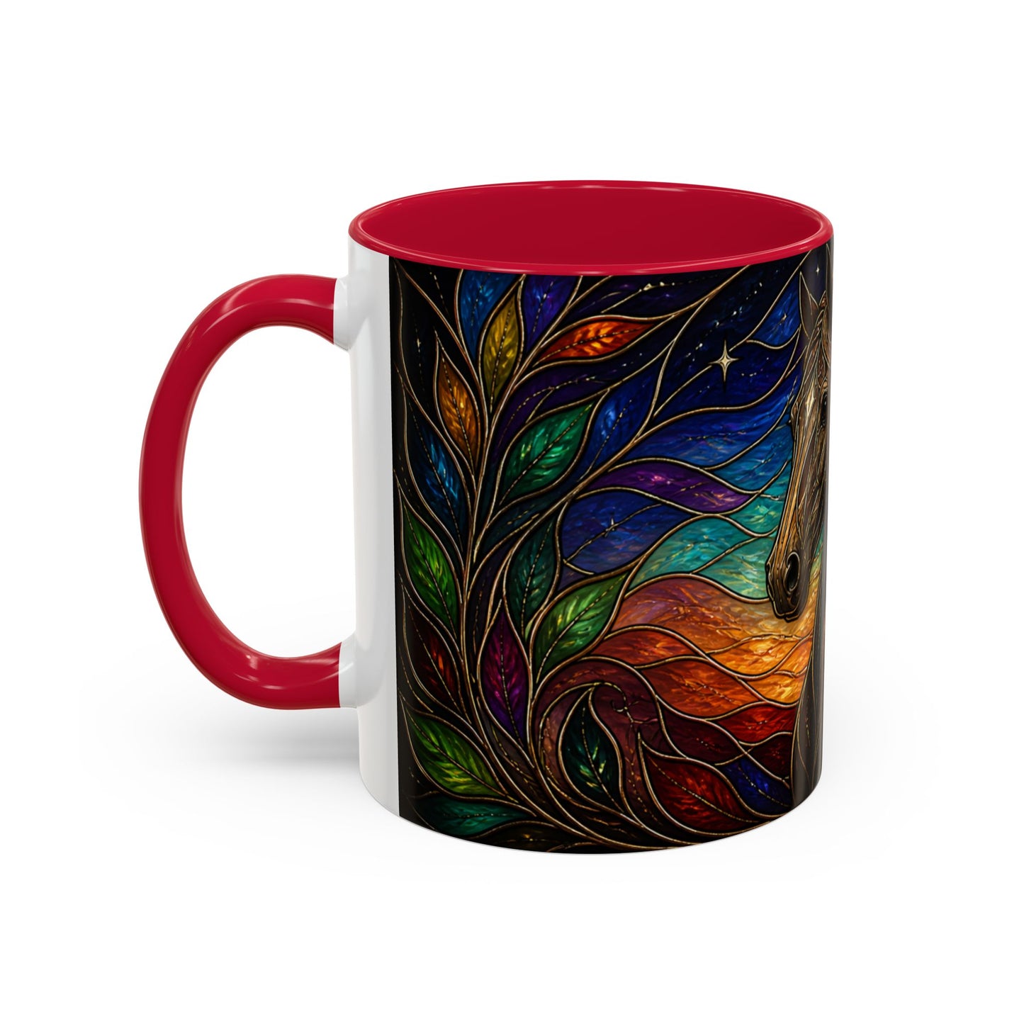 Tasse Cheval Style Vitrail – Mug Artistique Multicolore avec Lune et Cheval Élégant – Céramique 325ml