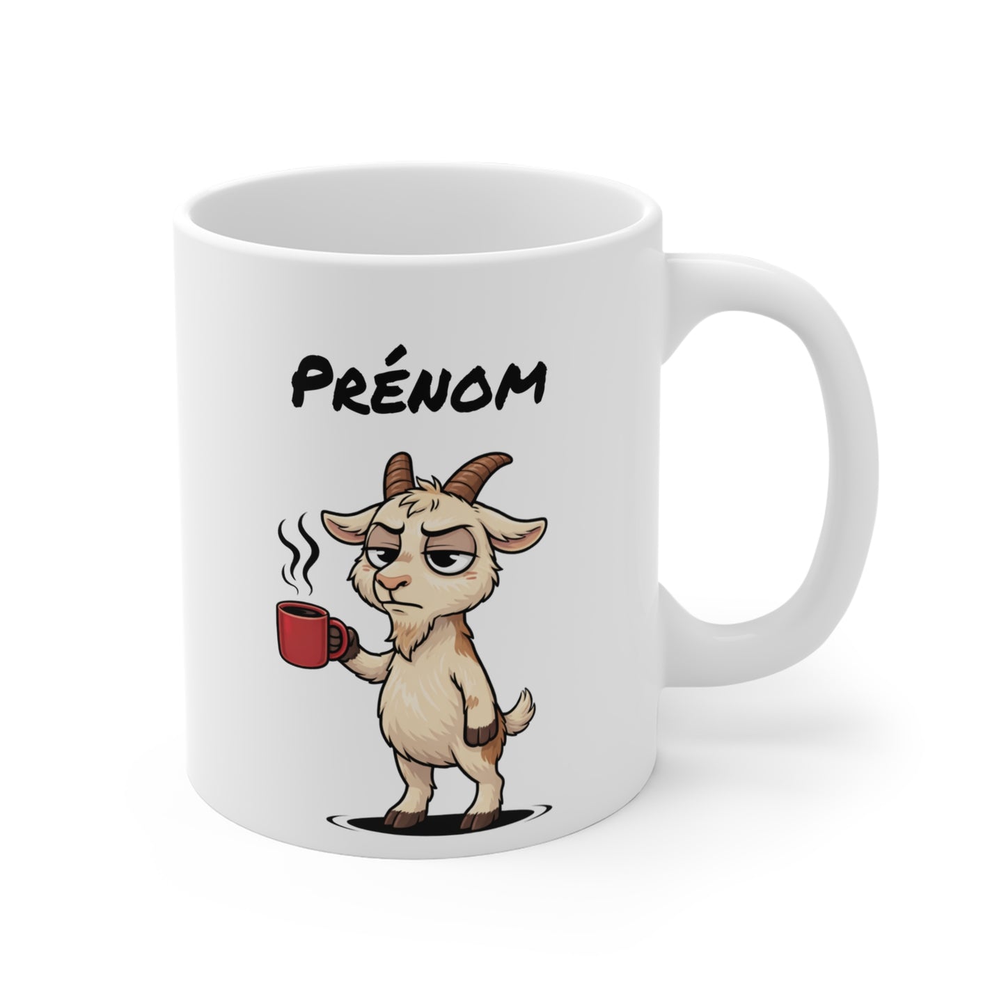 Mug Chèvre Fatiguée Personnalisable 325ml – Tasse Café Humoristique Prénom Cadeau Original