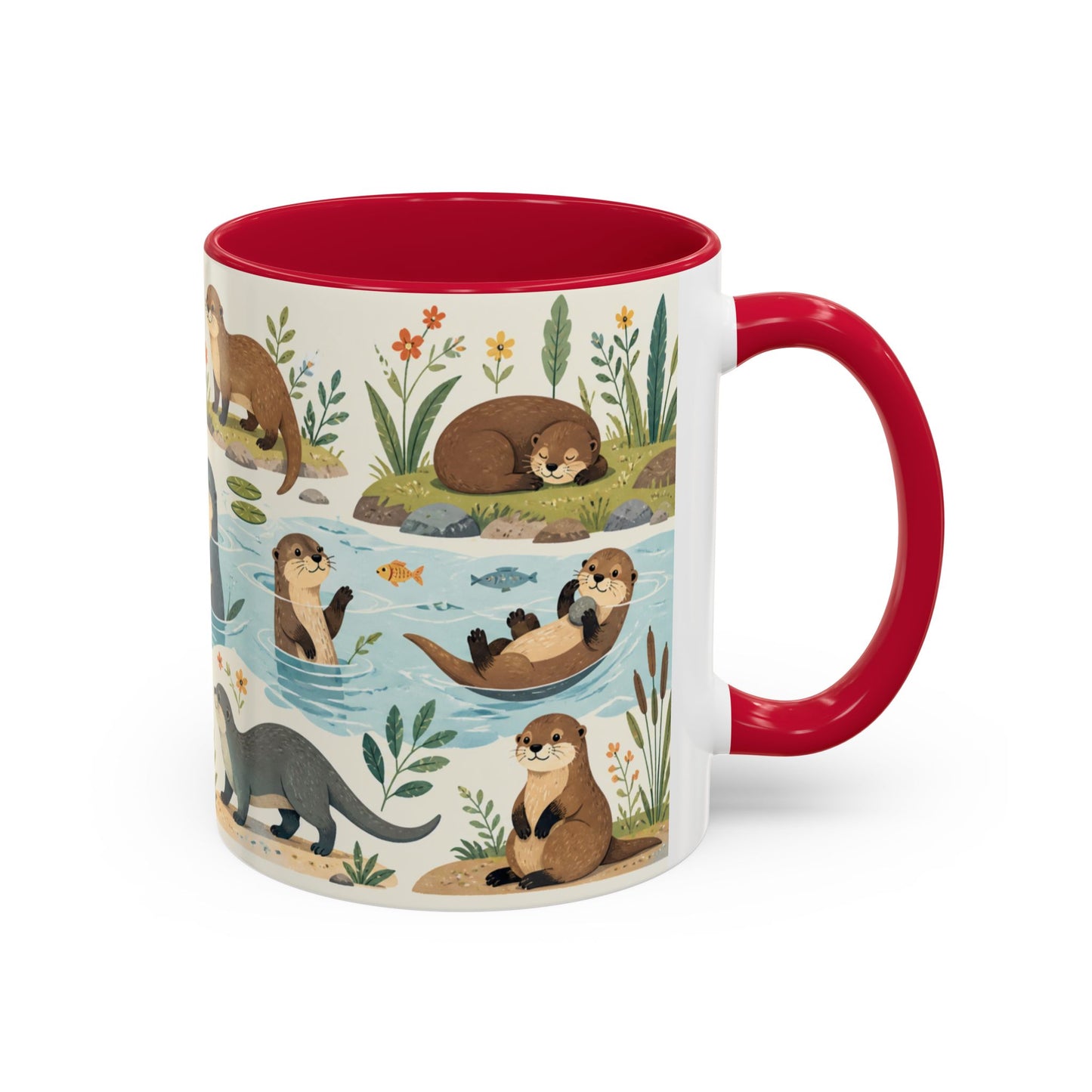 Tasse Loutres Mignonnes – Mug Animaux Nature et Rivière – Design Illustration Douce et Aquarelle – Céramique 325ml