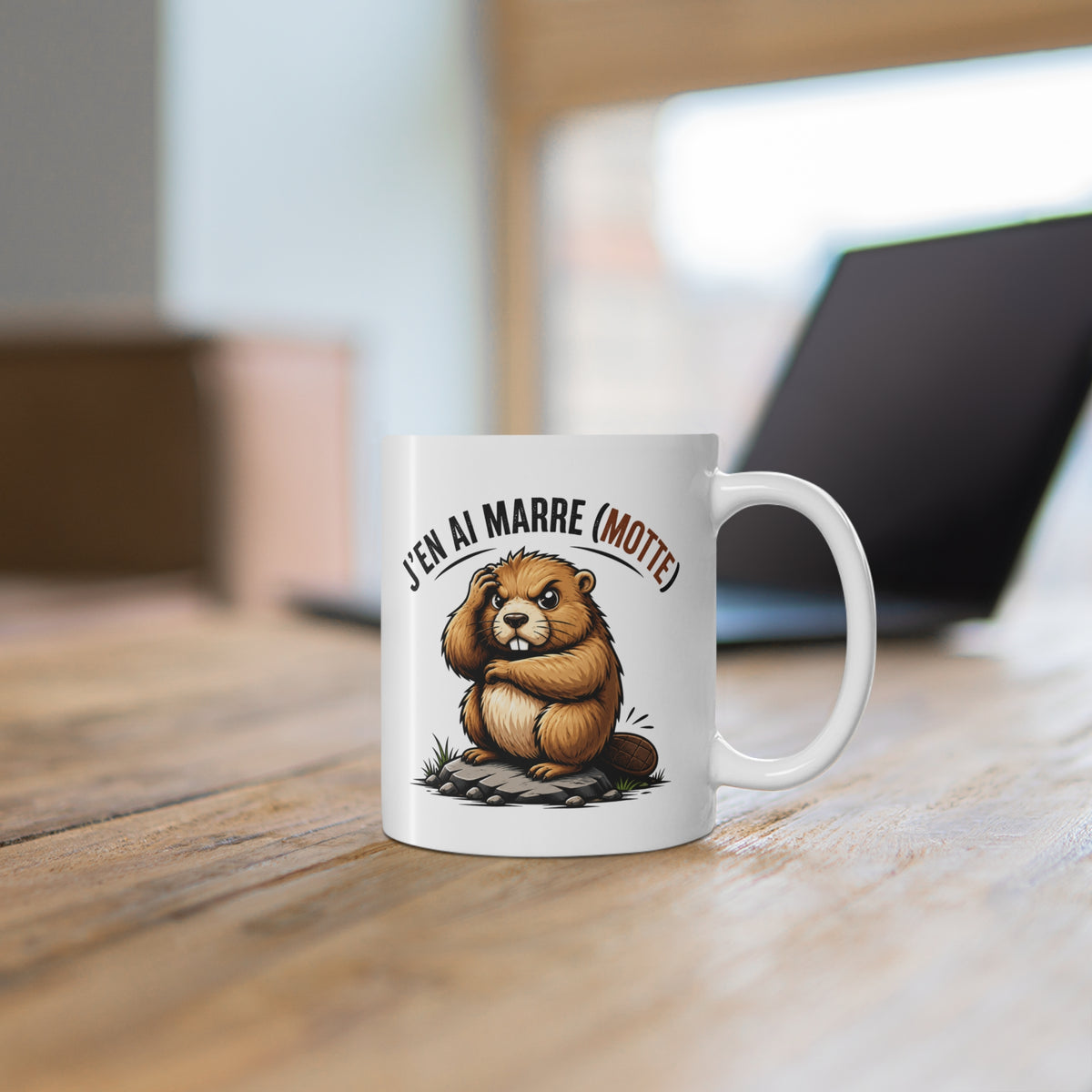 Mug J’en Ai Marre Motte – Tasse Humoristique avec Marmotte – Jeu de Mots Drôle – Idée Cadeau Originale Humour