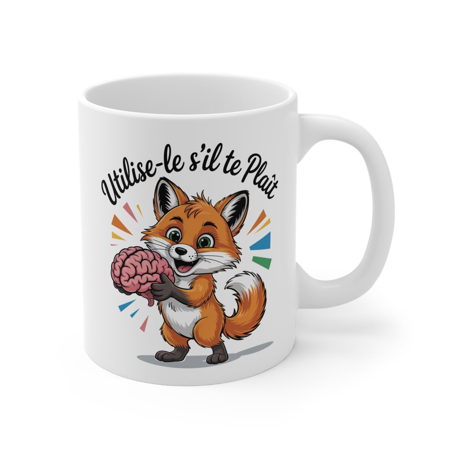 Mug 325ml « Utilise-le s’il te plaît » – Renard Mignon avec Cerveau – Tasse Fun et Originale