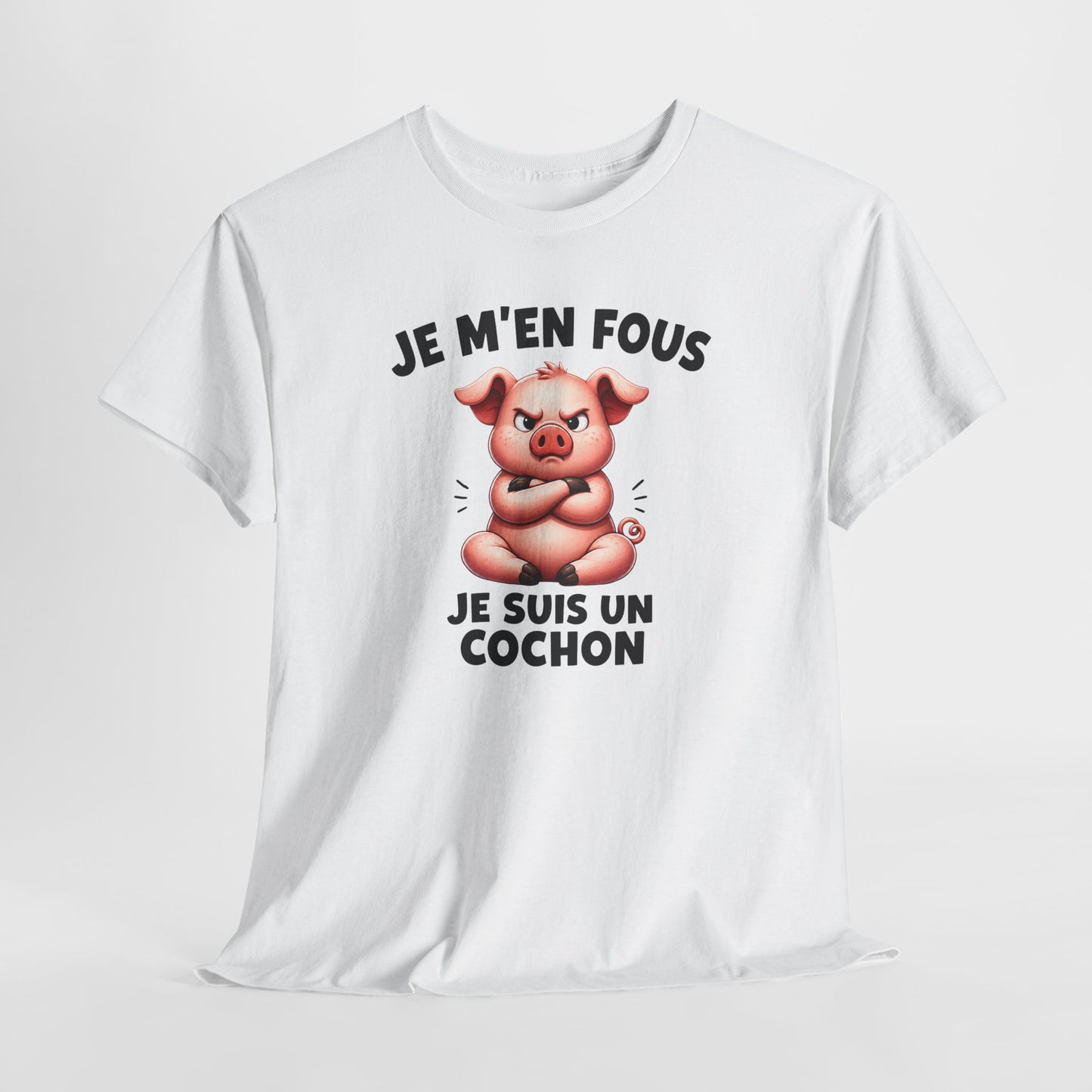 Tee Shirt Je M’En Fous Je Suis Un Cochon – T-Shirt Humour Cochon Grincheux – Cadeau Homme Femme Animal Mignon et Sarcastique