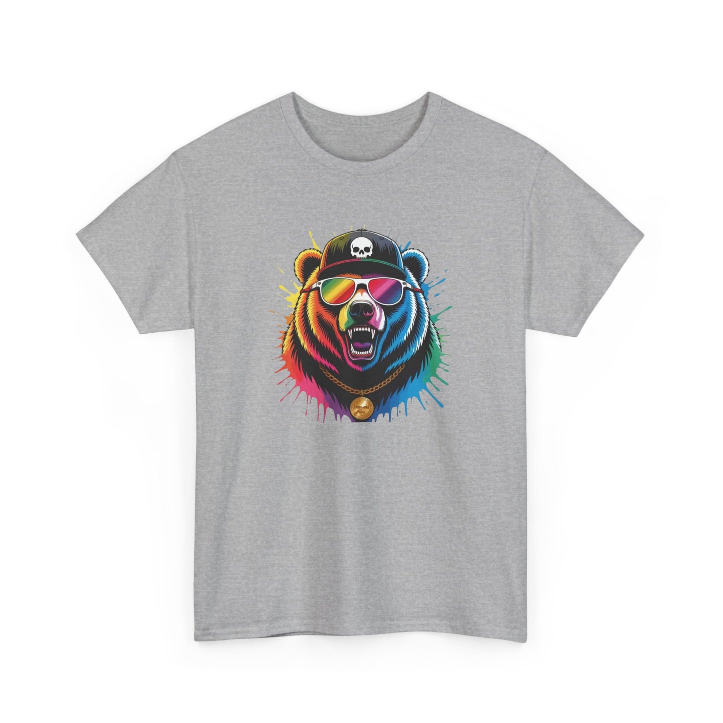 T-Shirt Ours Stylé Lunettes Colorées – Tee Shirt Bear Streetwear – Cadeau Original Hip Hop Noir Blanc Gris