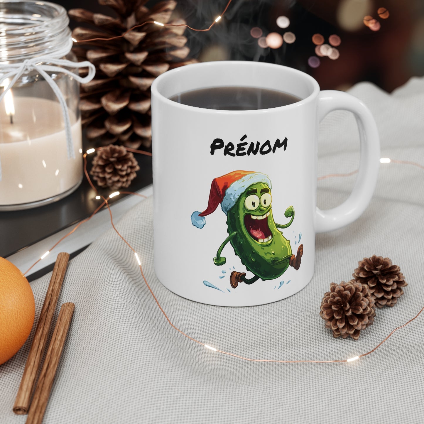 Tasse Personnalisable Cornichon de Noël – Mug Humour Festif et Drôle – Cadeau Original Père Noël 325ml