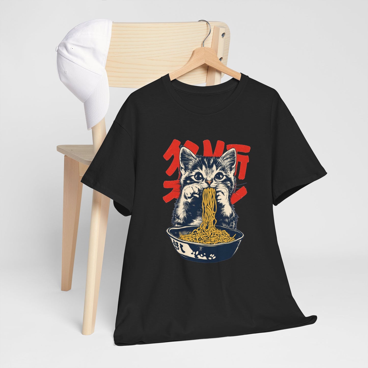 Tee Shirt Homme et Femme Chat Ramen Japonais Chaton Nouilles Humour Gourmand Cuisine Asiatique Idée Cadeau