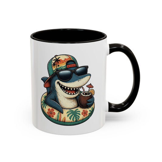 Tasse Requin Drôle avec Cocktail – Mug Requin Tropical Homme Femme – Cadeau Original Été Vacances Plage Surf 325 ml