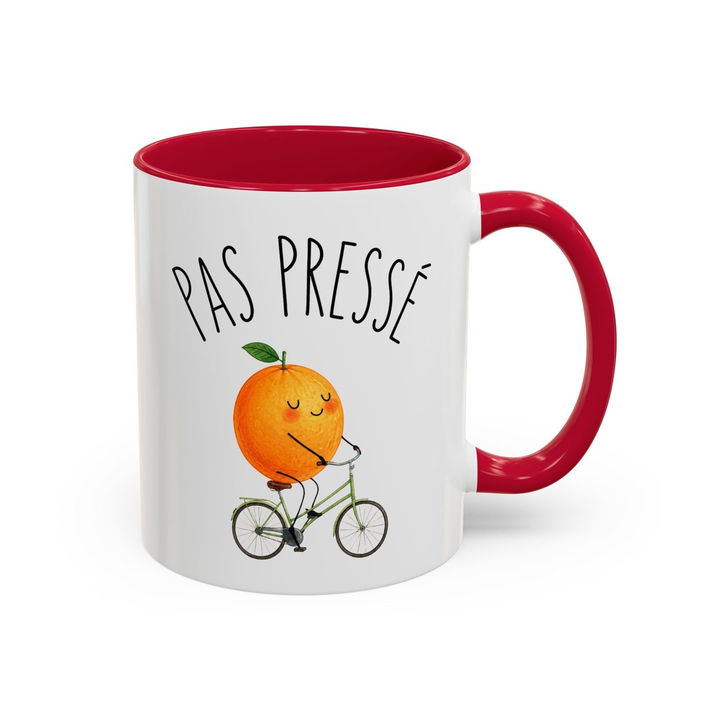 Tasse Humoristique “Pas Pressé” – Mug Orange Mignonne à Vélo – Design Relax et Fun 325ml