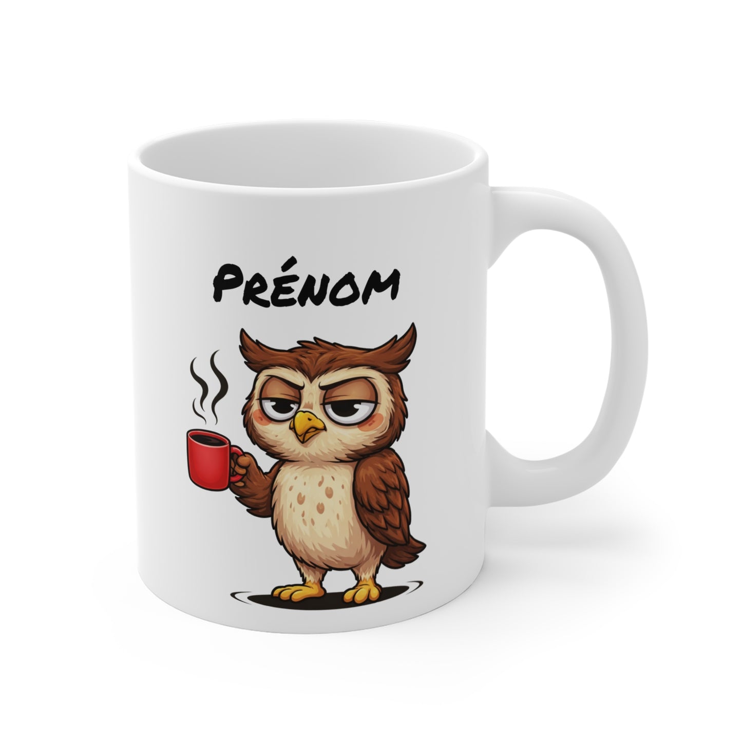 Mug Hibou Fatigué Personnalisable 325ml – Tasse Café Humour Animal Drôle Réveil Difficile Travail Bureau Cadeau
