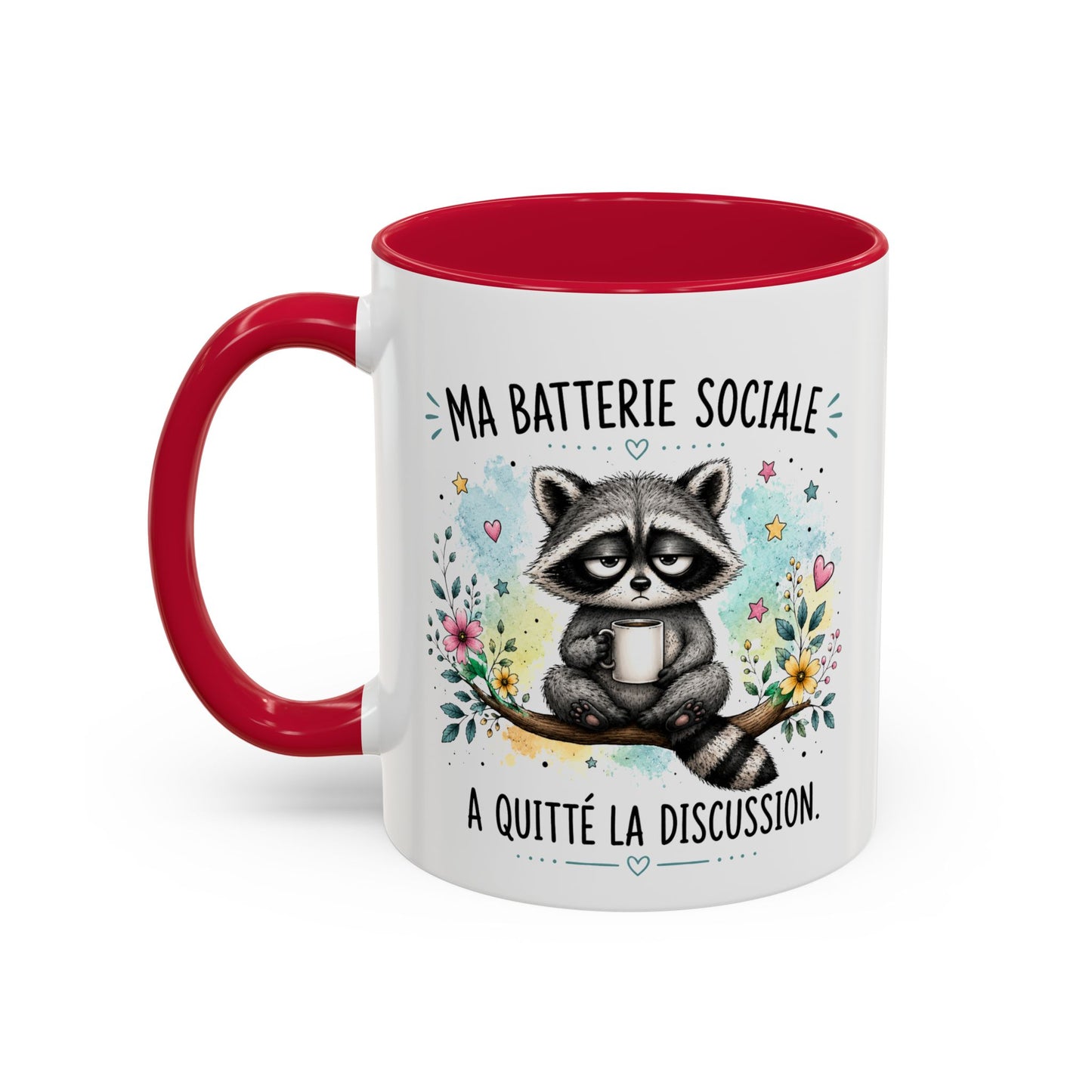 Tasse Raton Laveur Drôle Homme Femme – Mug Ma batterie sociale a quitté la discussion – Cadeau Humour Introverti 325 ml
