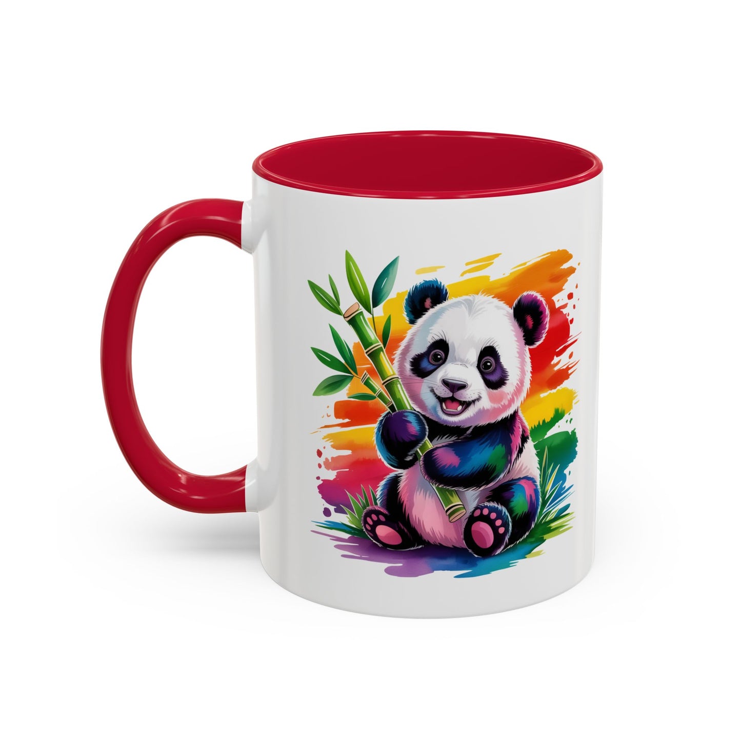 Mug Panda Mignon Coloré – Tasse Animal Bambou Design Arc-en-Ciel – Cadeau Original Enfant Adulte – Céramique 325ml Noir Bleu Rouge