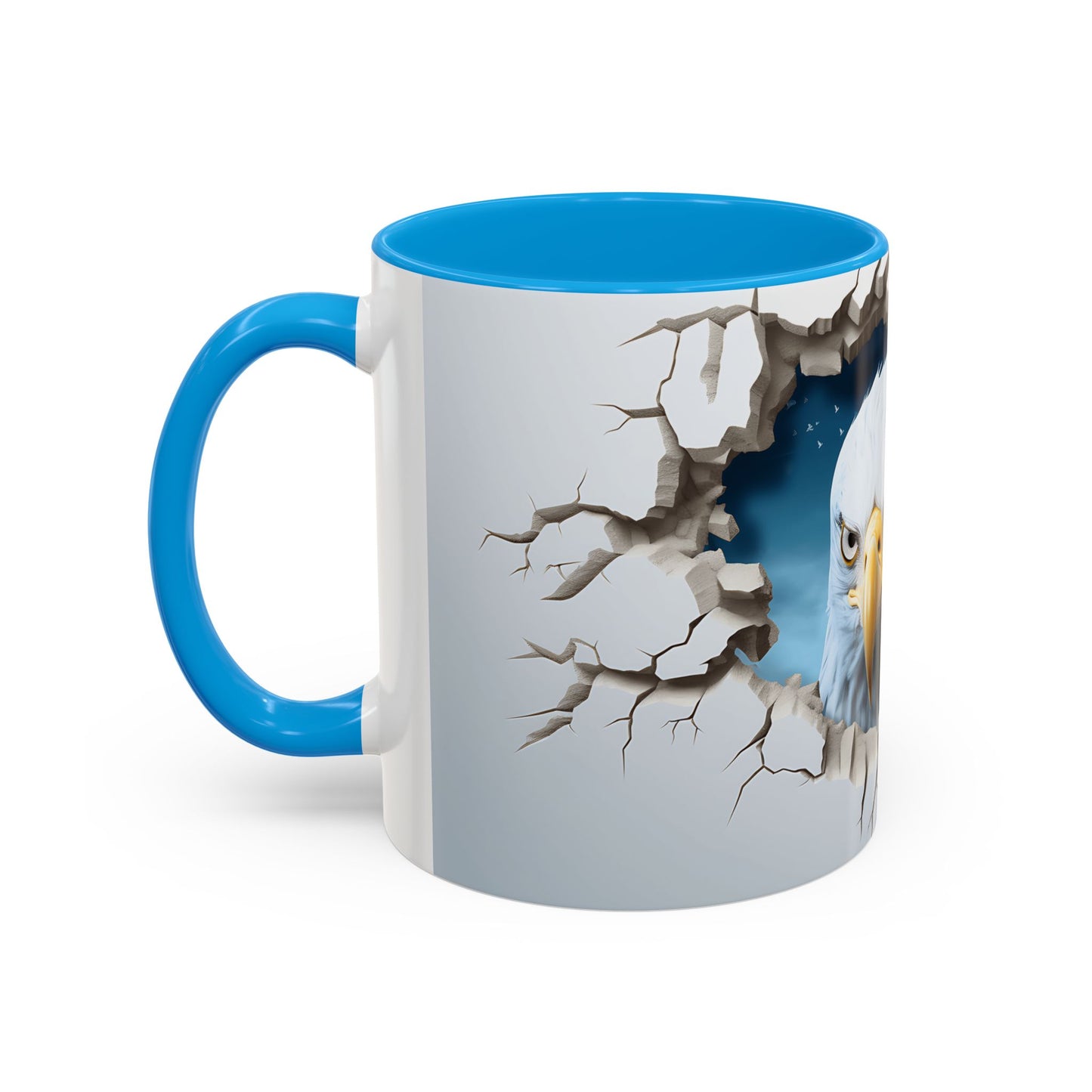Tasse Aigle 3D Réaliste – Mug Tête d’Aigle Effet Mur Cassé – Illustration Animal Sauvage USA 325ml