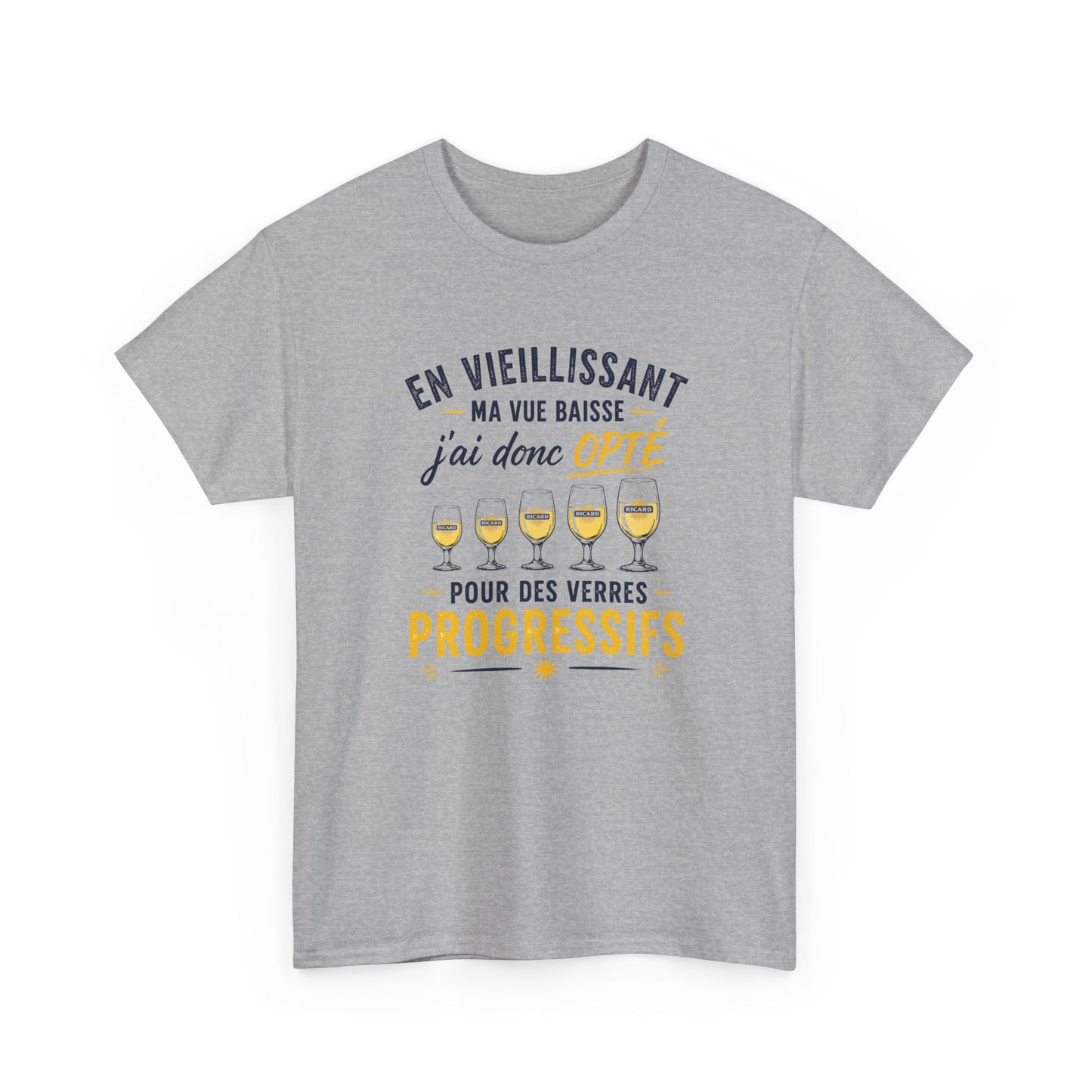 T-Shirt Humour Pastis Verres Progressifs – Tee Shirt Drôle Apéro Alcool Citation Amusante Adulte – Cadeau Ami Apéritif Noir Blanc Gris