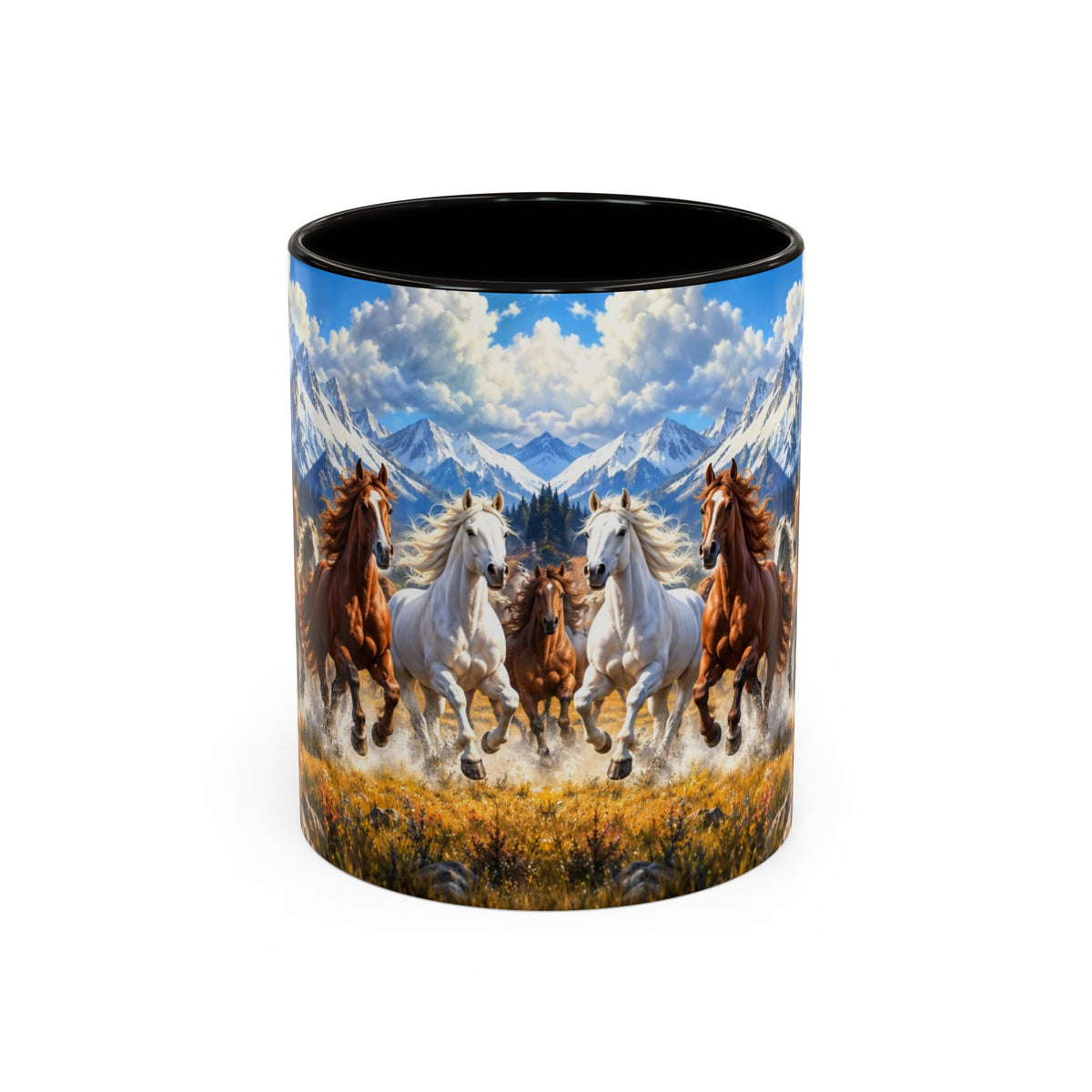 Mug Chevaux au Galop dans les Montagnes – Tasse Paysage Nature avec Troupeau de Chevaux – Cadeau Original Amoureux des Chevaux
