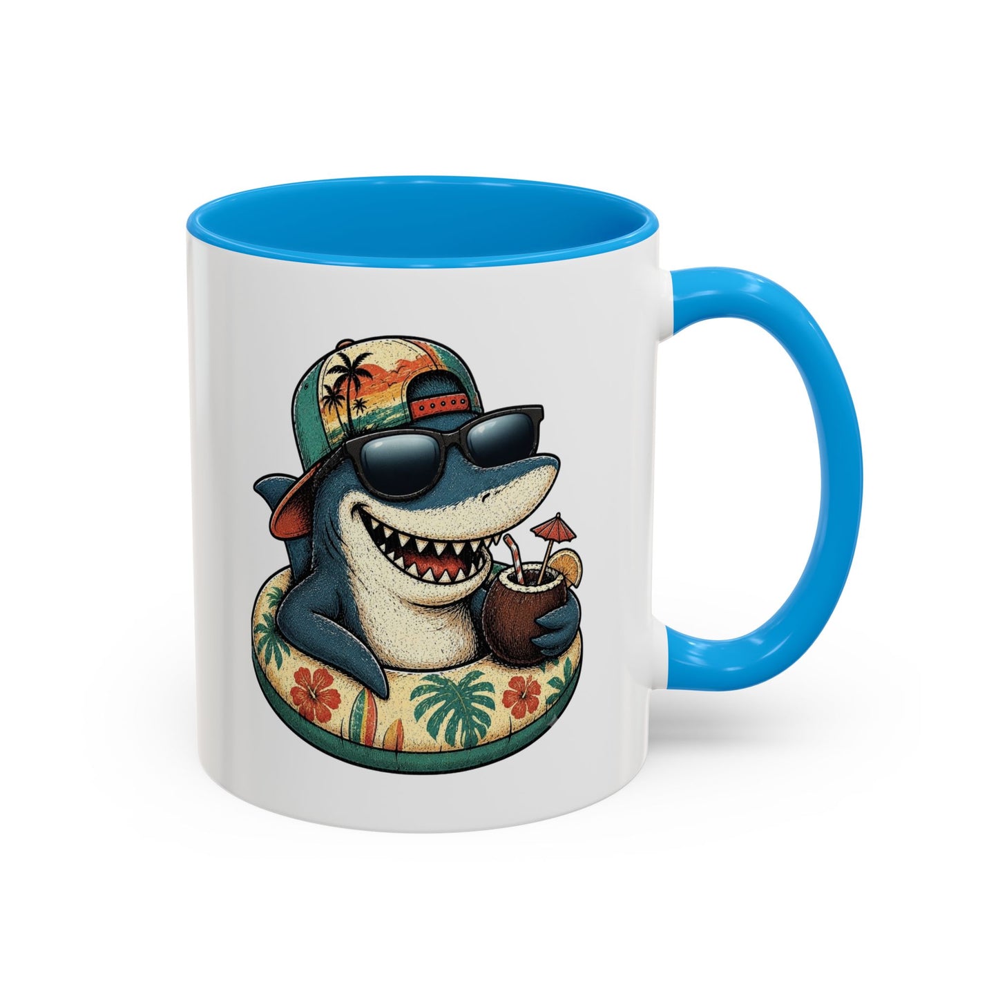 Tasse Requin Drôle avec Cocktail – Mug Requin Tropical Homme Femme – Cadeau Original Été Vacances Plage Surf 325 ml
