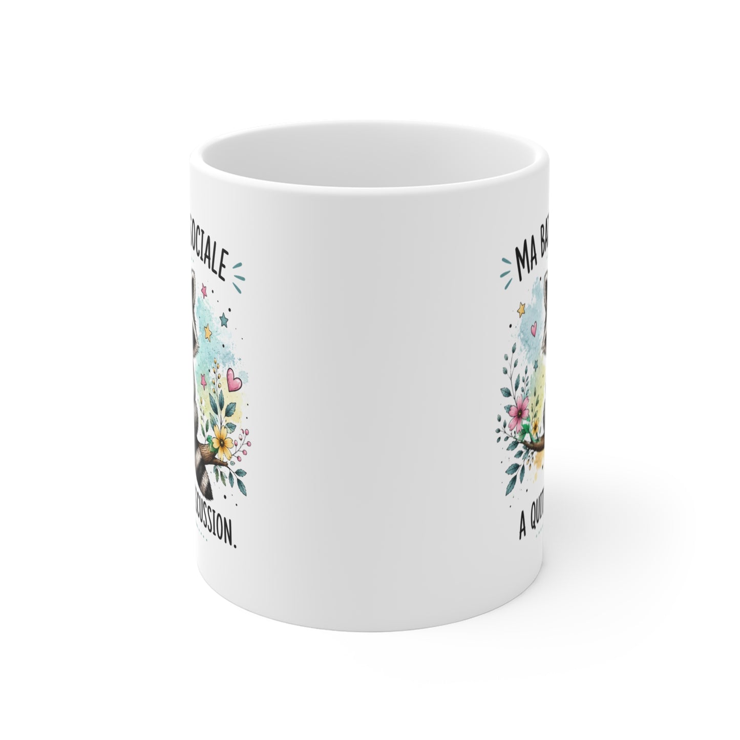 Tasse Ma Batterie Sociale a Quitté la Discussion – Mug Humour Raton Laveur – Cadeau Drôle Homme Femme 325 ml