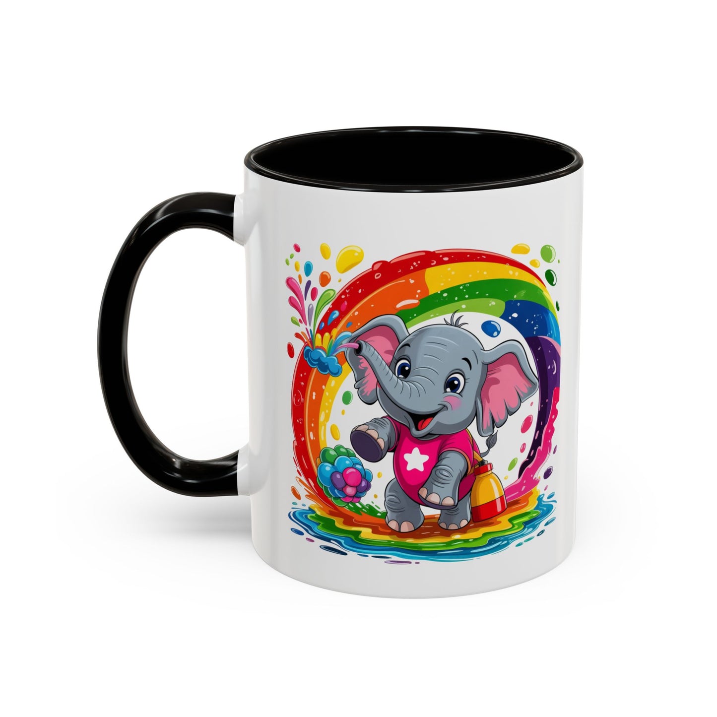 Mug Éléphant Mignon – Tasse Design Arc-en-ciel avec Éclaboussures Colorées – Cadeau Enfant 325ml