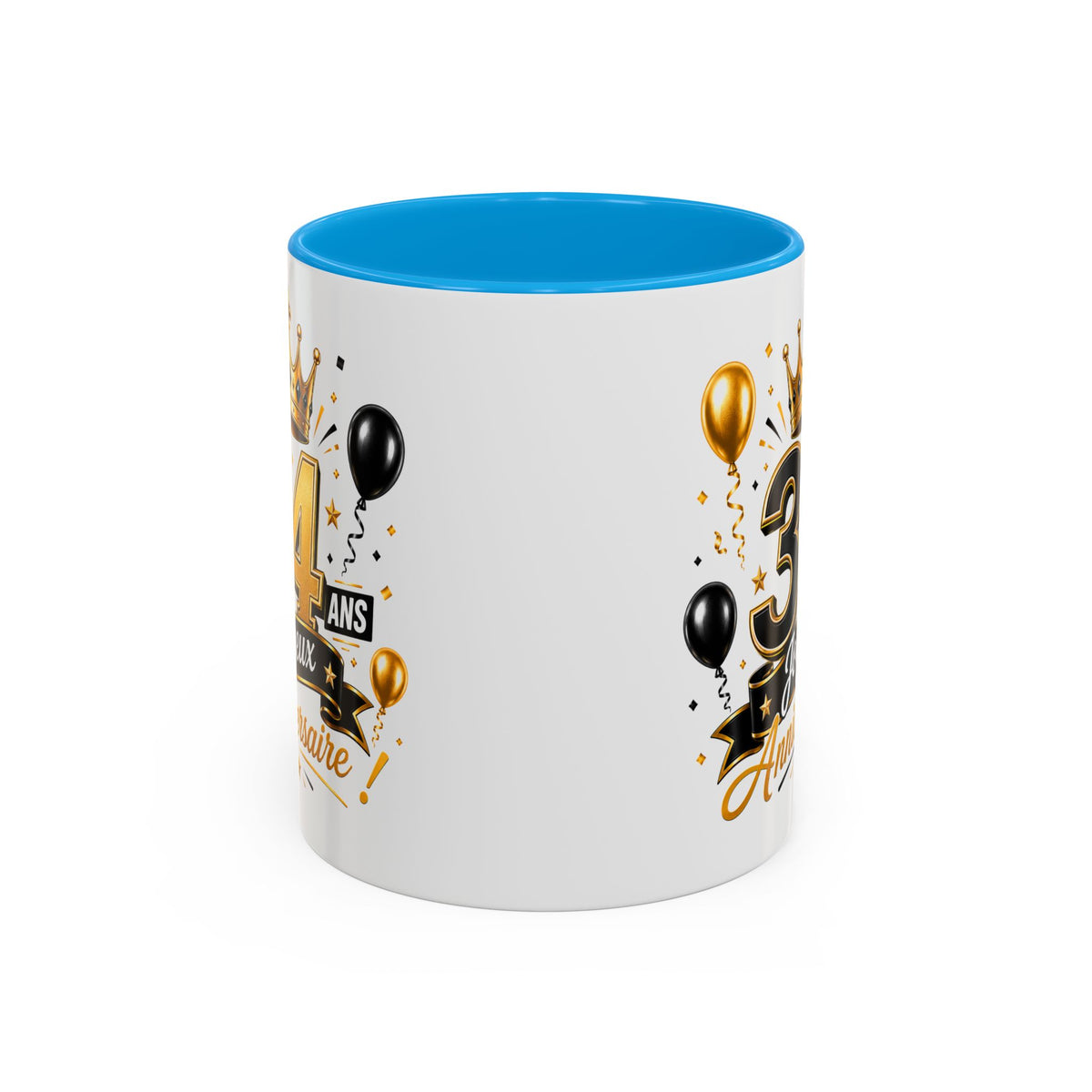 Mug Joyeux 34 Ans – Tasse Anniversaire 34 Ans – Cadeau Original pour Femme Homme – Idée Cadeau 34e Anniversaire Noir Bleu Rouge