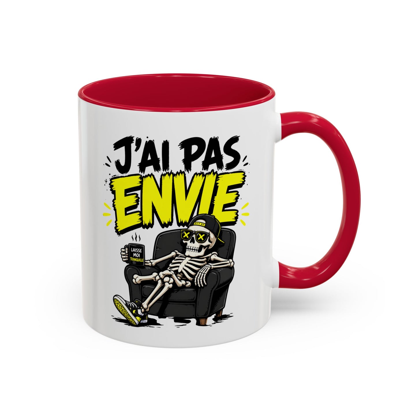 Mug Drôle J’ai Pas Envie – Tasse Humoristique avec Squelette Détendu – Cadeau Humour Bureau Café 325ml