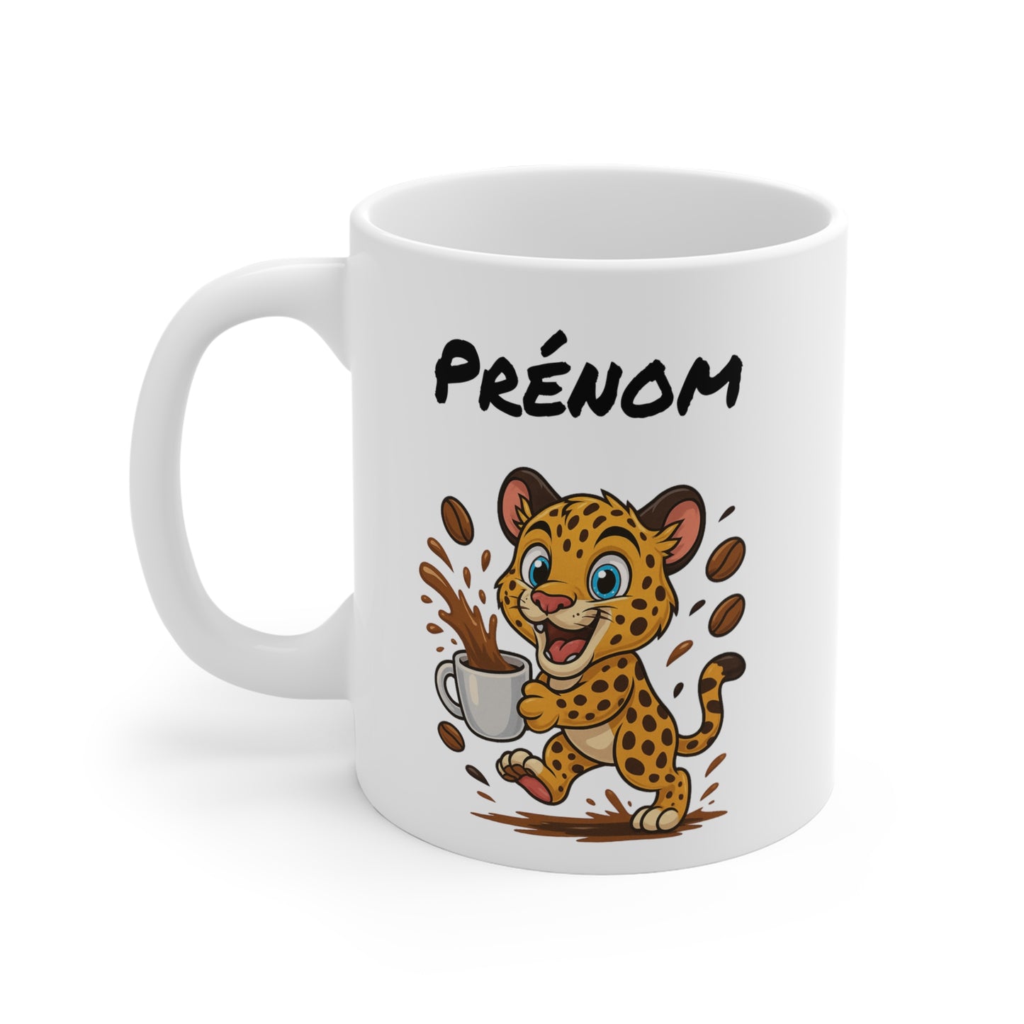 Tasse Personnalisable Léopard Café – Mug Prénom Cartoon – Cadeau Original Amateur de Café 325ml