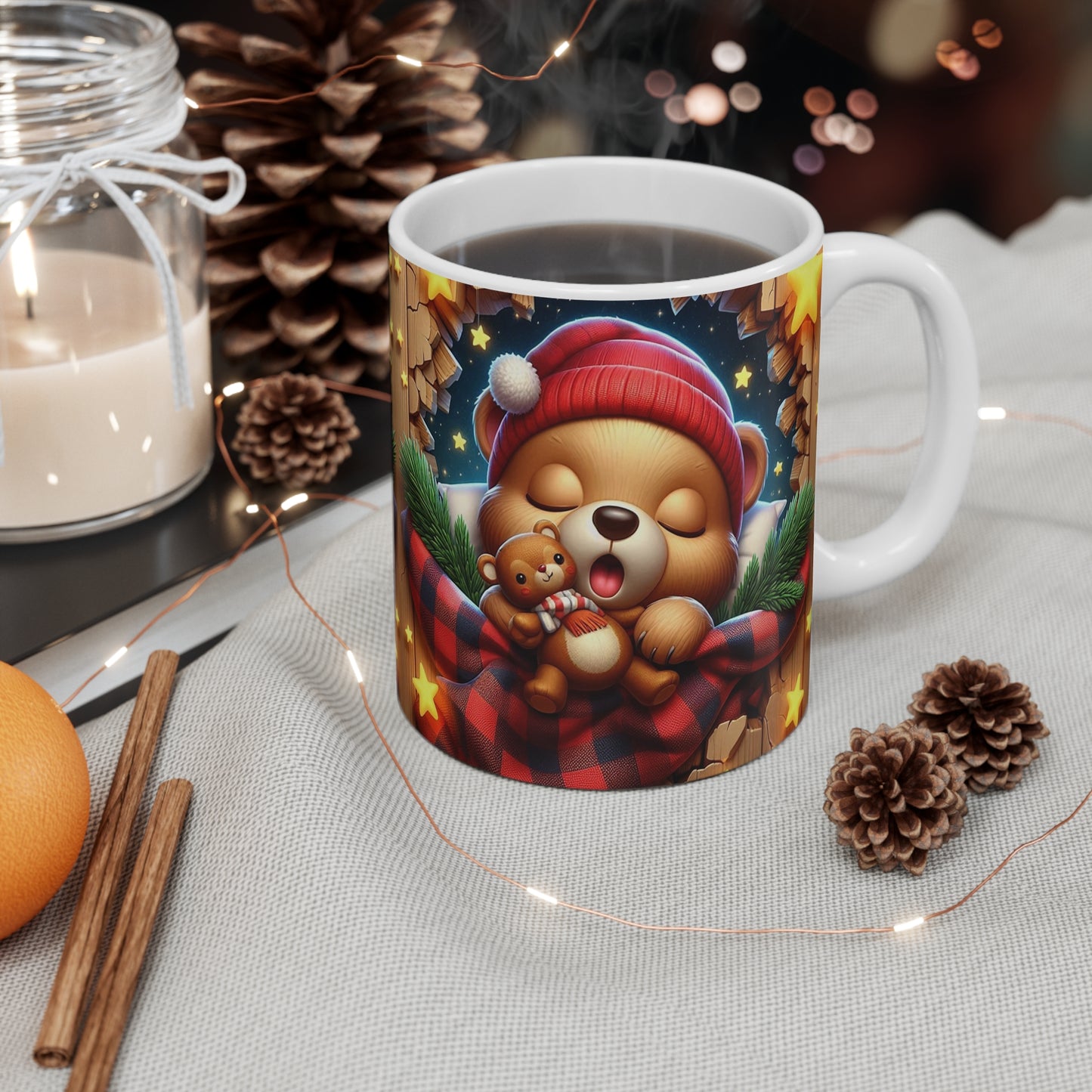 Tasse Ourson Hiver – Mug Céramique 325ml – Cadeau Cocooning Noël Animaux Mignons