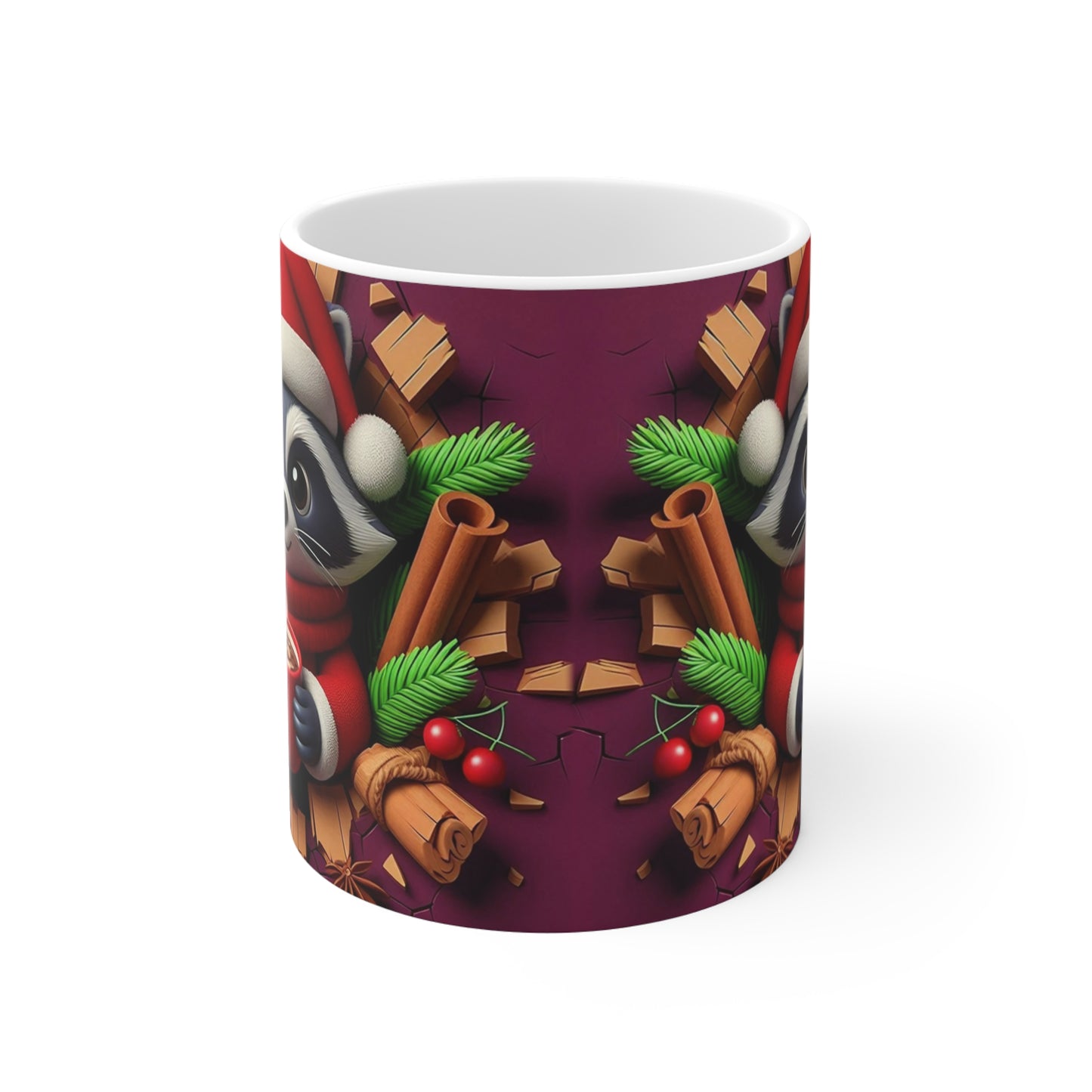 Tasse Raton Laveur Noël – Mug Céramique 325ml – Cadeau Festif Animaux Chocolat Chaud Hiver