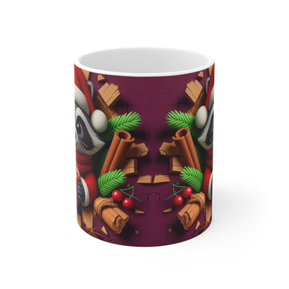 Tasse Raton Laveur Noël – Mug Céramique 325ml – Cadeau Festif Animaux Chocolat Chaud Hiver