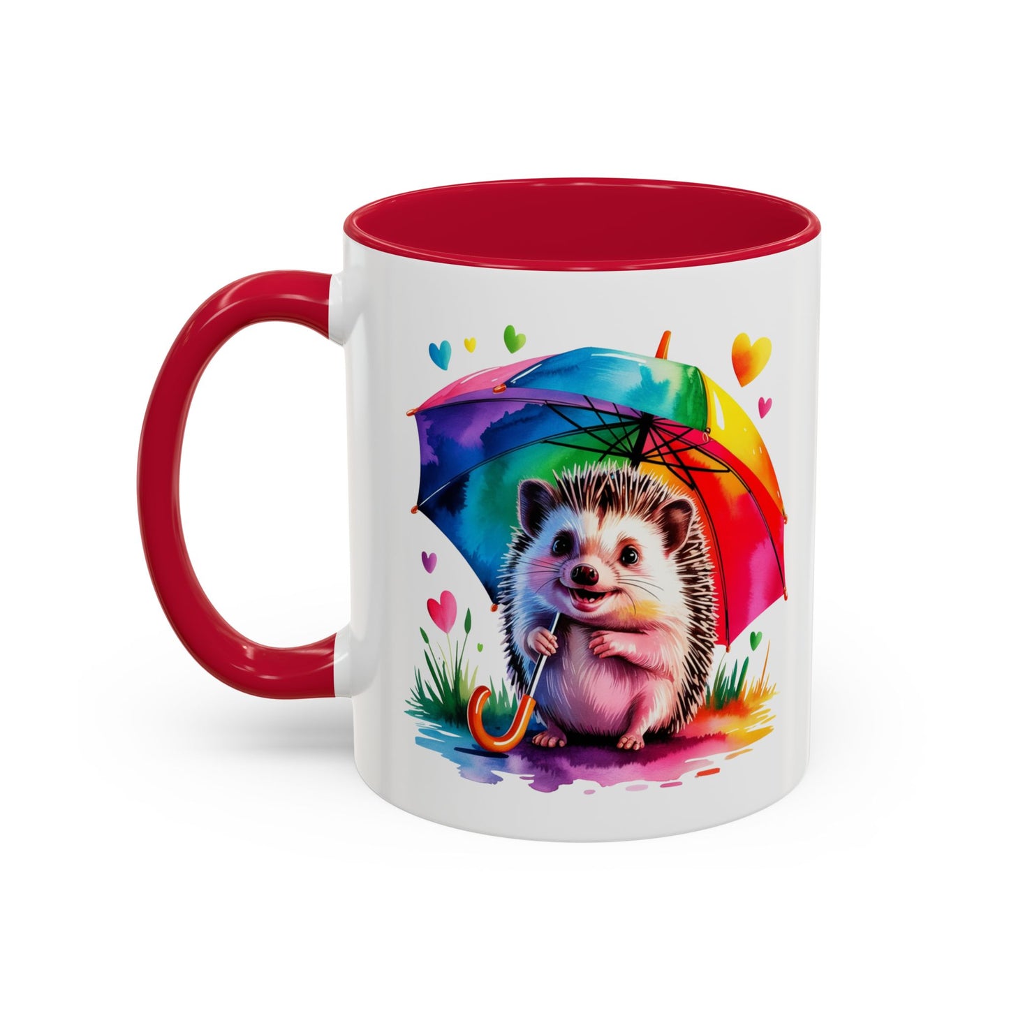 Mug Hérisson Kawaii avec Parapluie Arc-en-Ciel – Tasse Colorée et Mignonne – Cadeau Original Amoureux des Animaux – Céramique 325ml