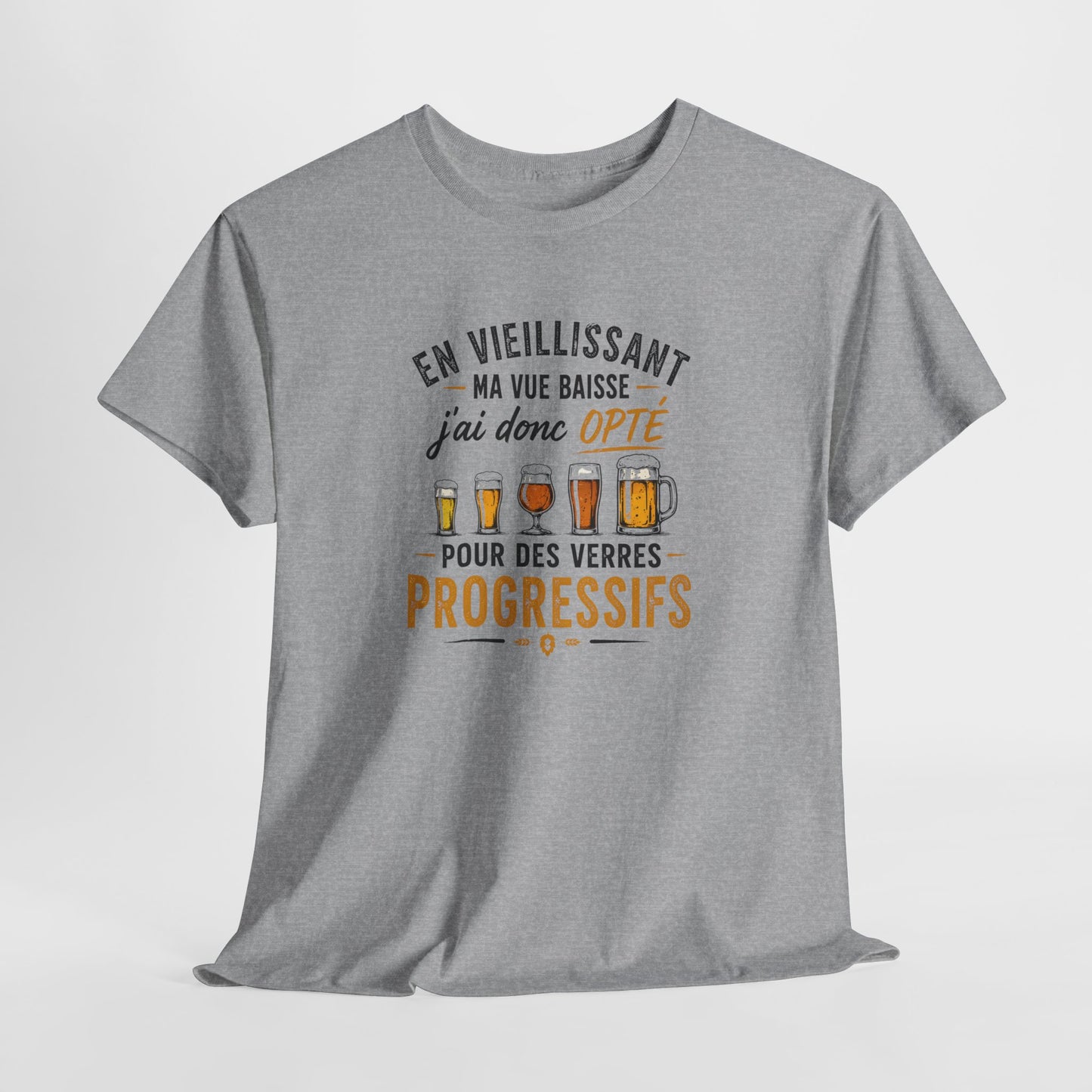 T-Shirt Humour Bière Verres Progressifs – Tee Shirt Drôle Apéro Alcool Citation Amusante Adulte – Cadeau Ami Amateur Bière Noir Blanc Gris