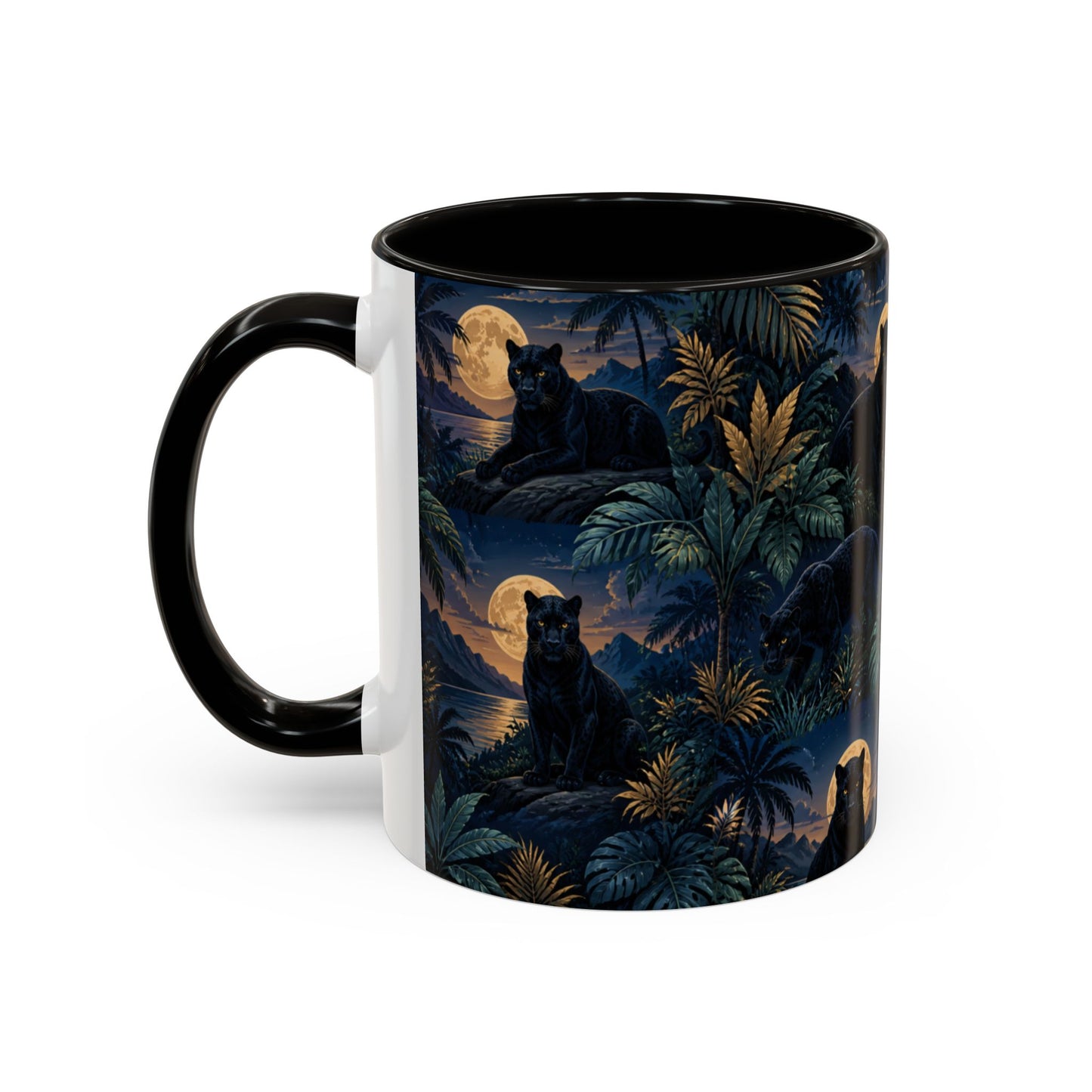 Tasse Panthère Noire Jungle Tropicale – Mug Animal Sauvage et Lune – Design Mystique Nocturne – Céramique 325ml