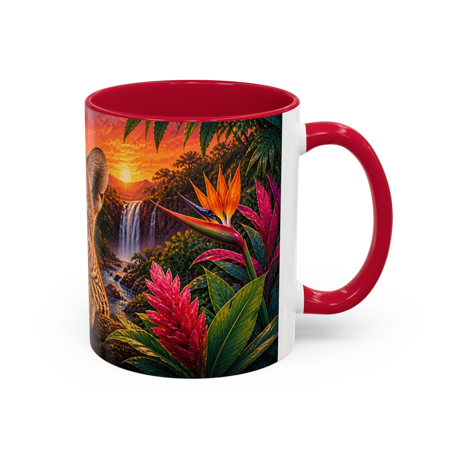 Tasse Léopard Tropical et Fleurs Exotiques – Mug Animal Sauvage Jungle – Design Artistique Coloré – Céramique 325ml