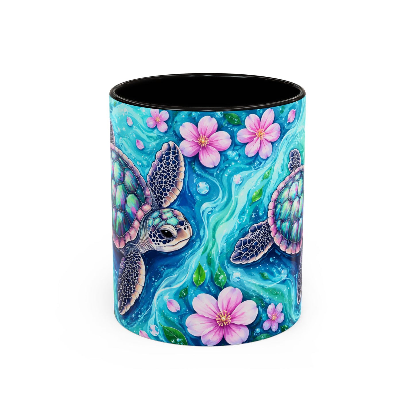 Tasse Tortue Marine Tropicale – Mug Océan et Fleurs Pastel – Cadeau Nature Mer 325ml