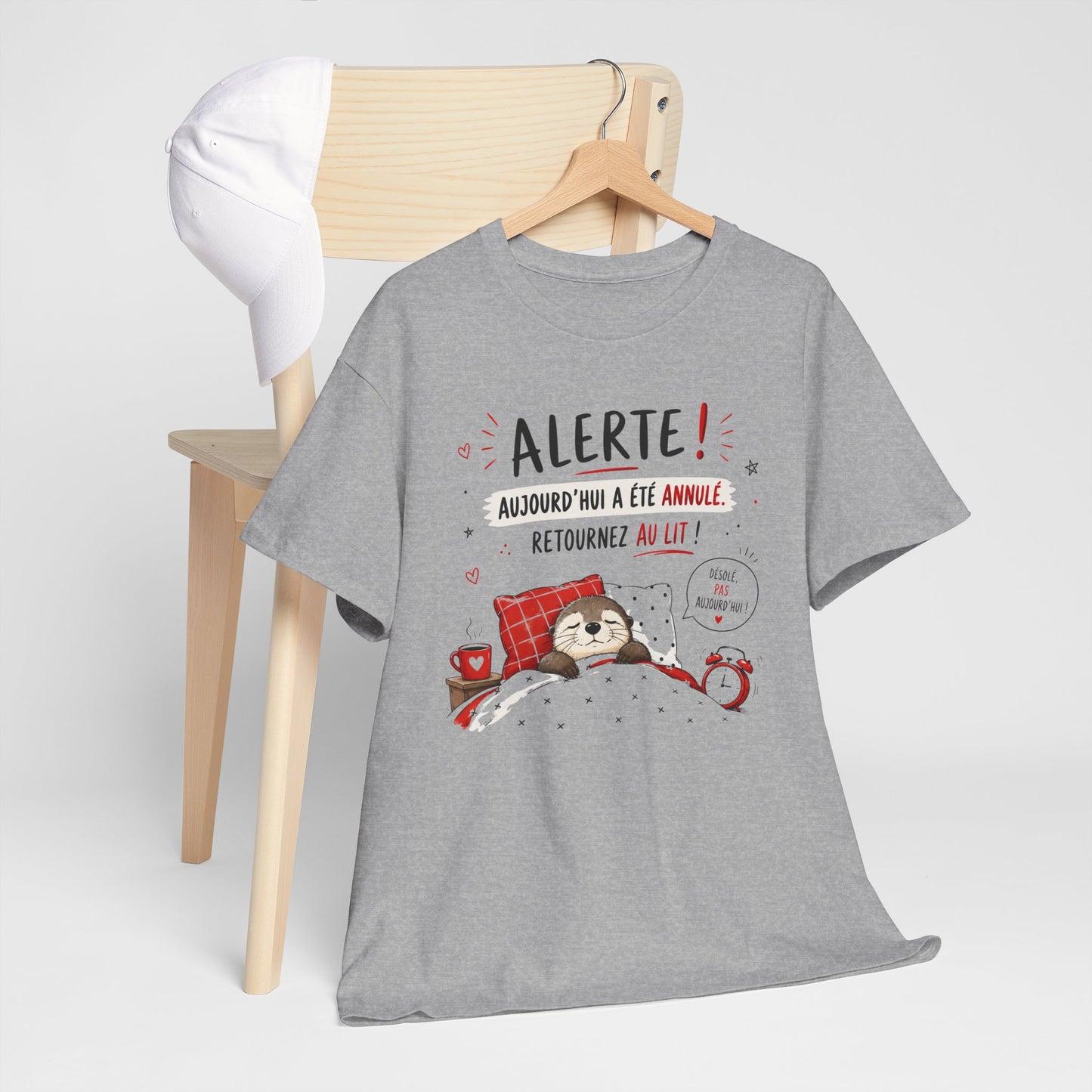 Tee-Shirt Alerte Aujourd'hui a été Annulé Retournez au Lit – Cadeau Humour Loutre Dormir Homme Femme