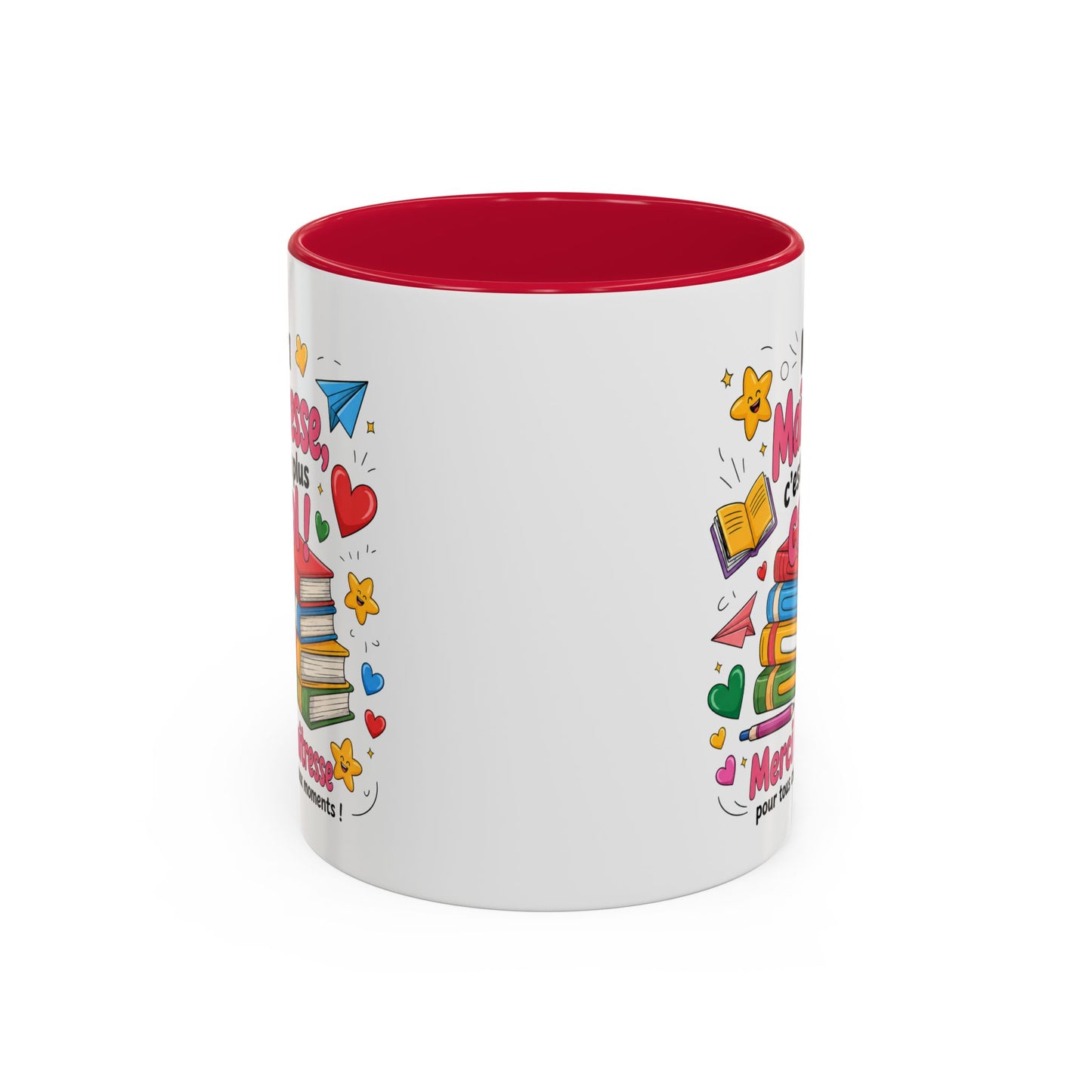 Tasse Merci Maîtresse – Mug Cadeau Fin d’Année École Primaire – Remerciement Enseignante 325ml Noir Bleu Rouge