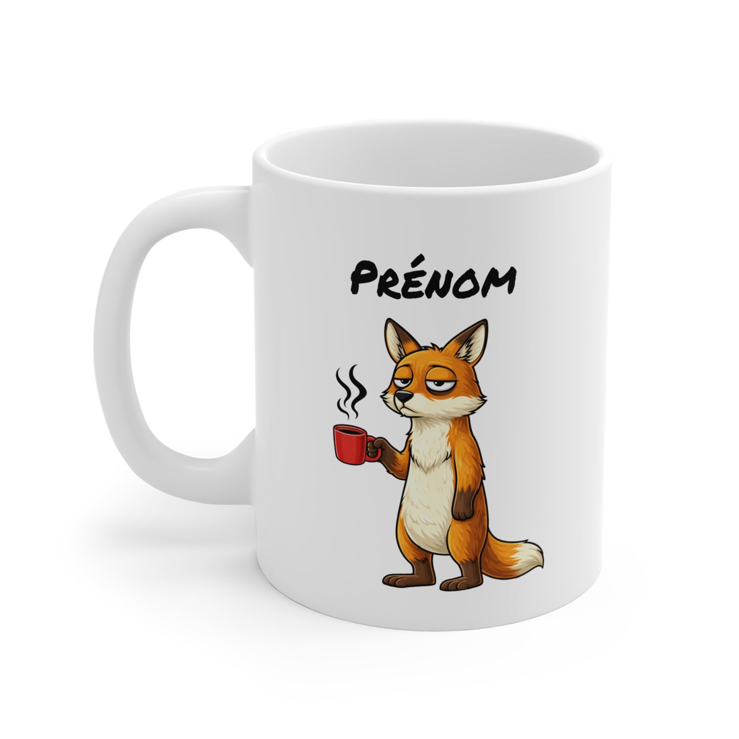 Tasse Renard Fatigué avec Café – Mug Humour Matin Difficile – Illustration Animal Mignon 325ml – Idée Cadeau