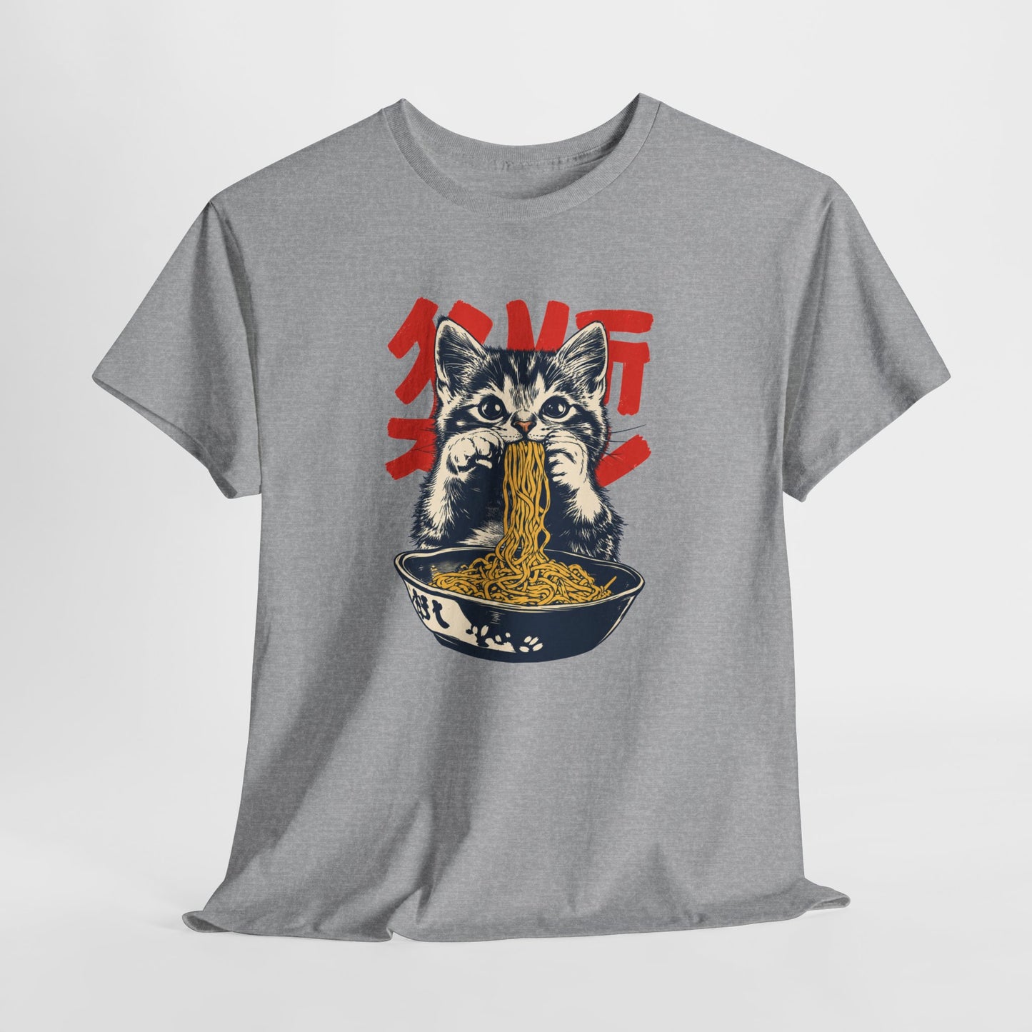 Tee Shirt Homme et Femme Chat Ramen Japonais Chaton Nouilles Humour Gourmand Cuisine Asiatique Idée Cadeau